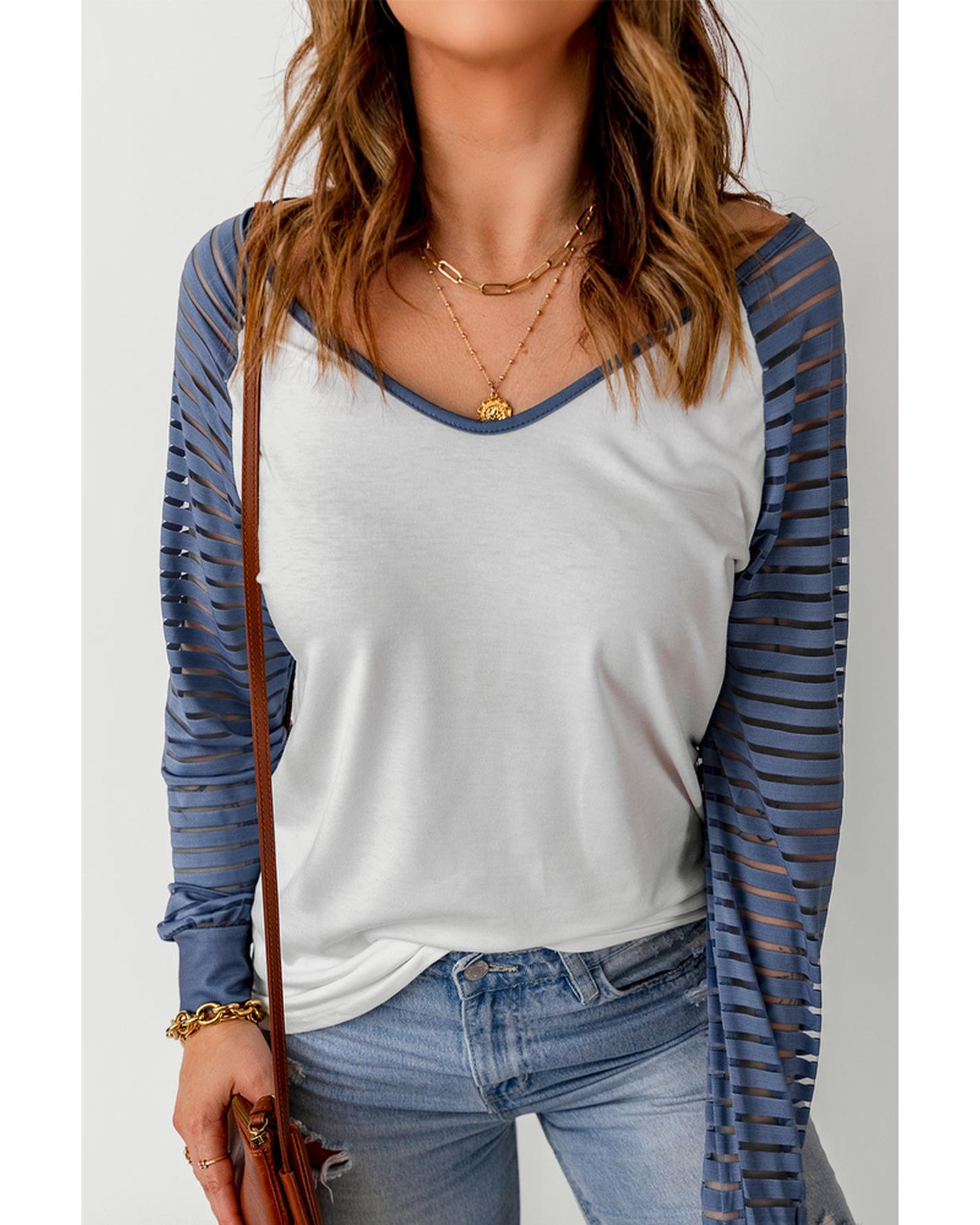 Azura Exchange Patchwork Mesh Long Sleeve Top - M