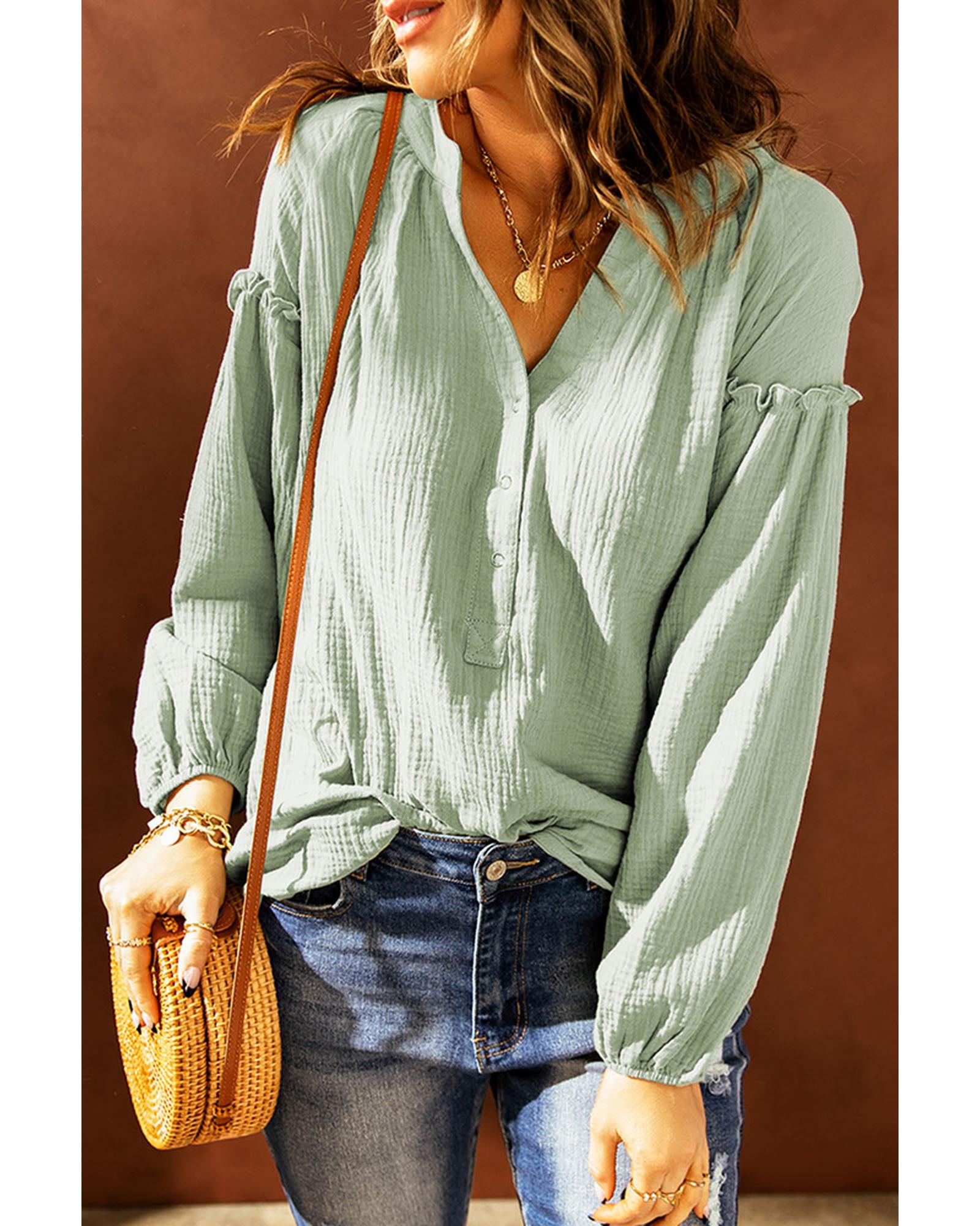 Azura Exchange Balloon Sleeve Crinkled Top - XL
