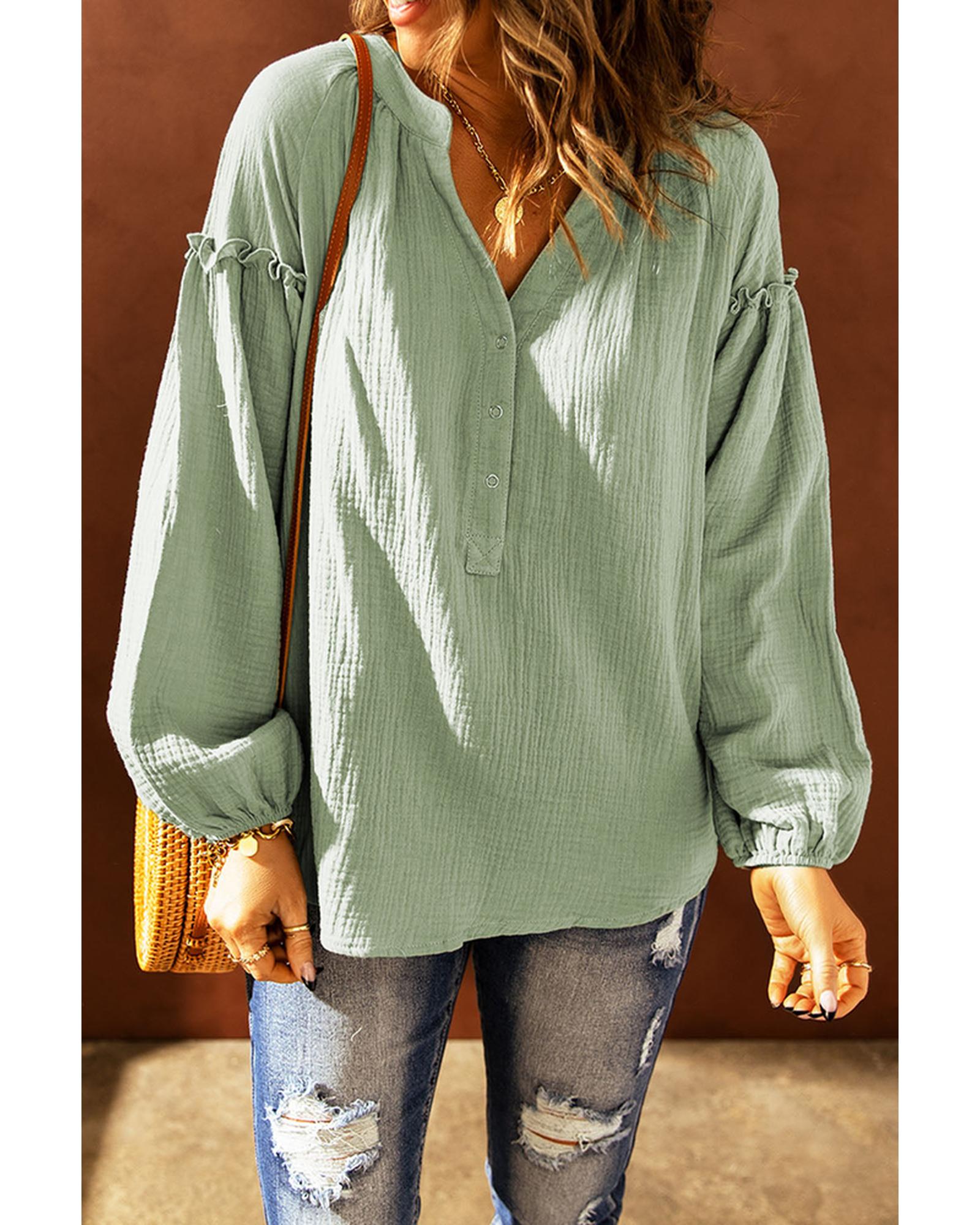 Azura Exchange Balloon Sleeve Crinkled Top - XL