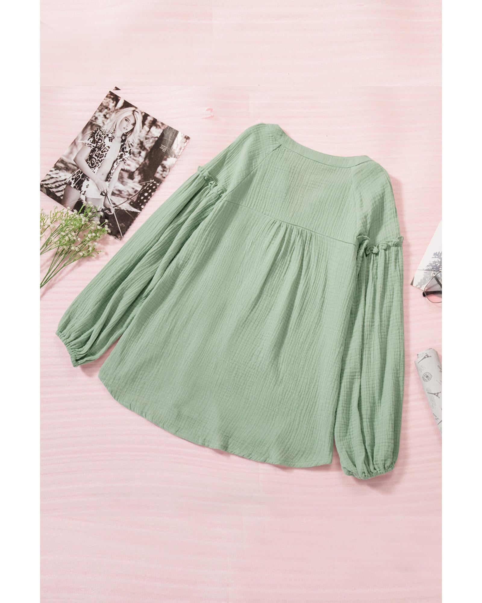 Azura Exchange Balloon Sleeve Crinkled Top - XL