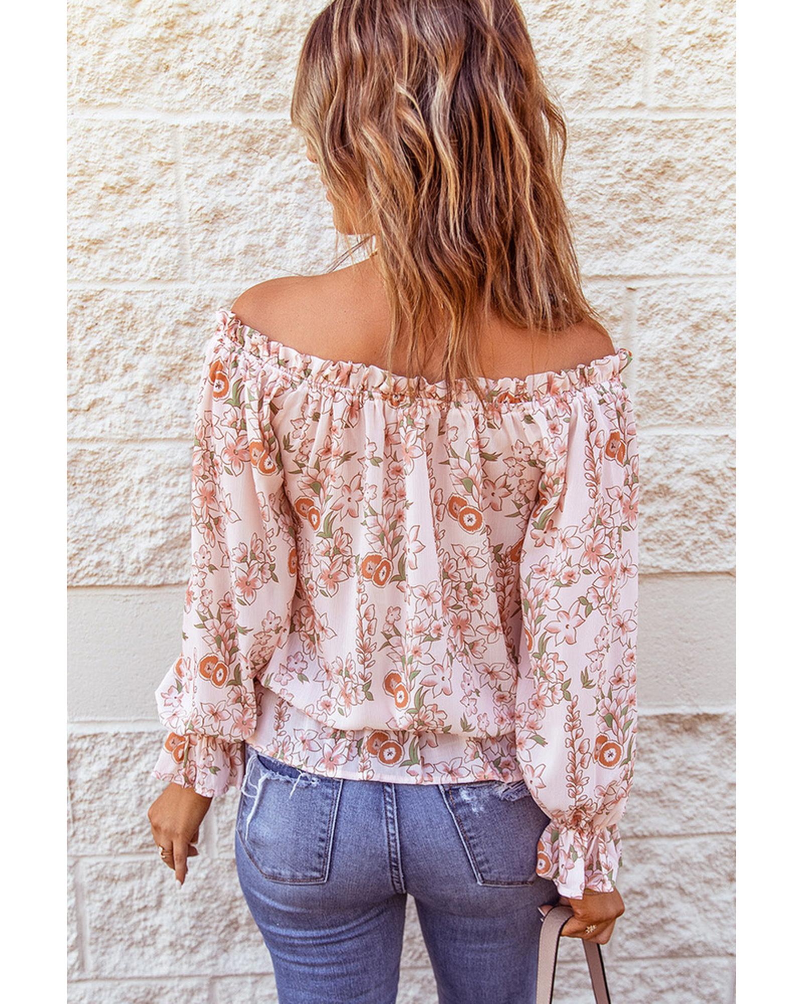 Azura Exchange Puff Sleeve Ruffled Floral Print Blouse - XL