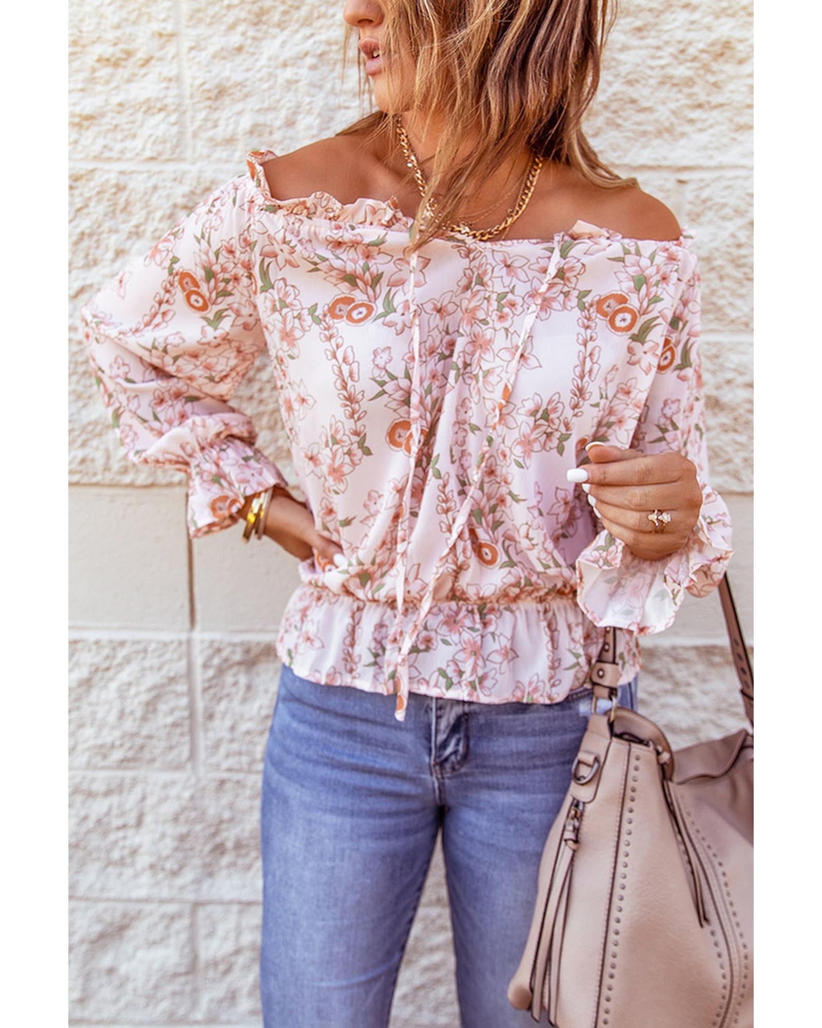 Azura Exchange Puff Sleeve Ruffled Floral Print Blouse - XL