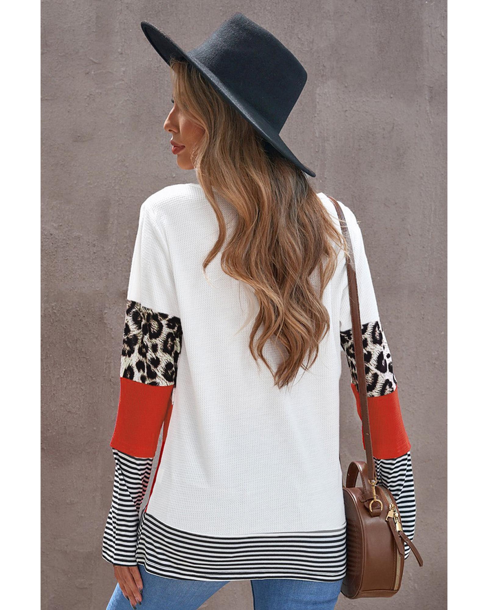Azura Exchange Leopard Colorblock Long Sleeve Top - L