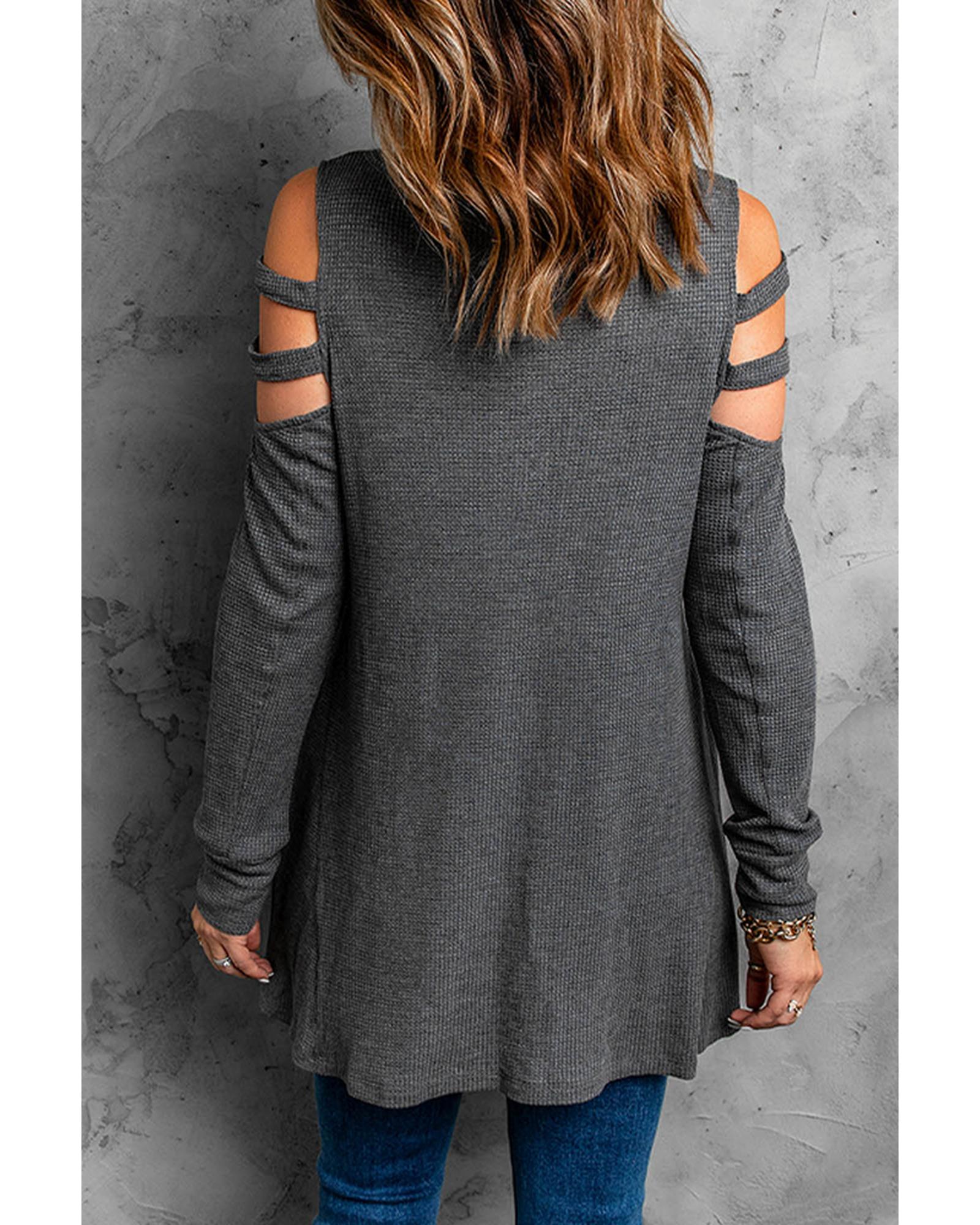Azura Exchange Cut-out Waffle Knit Long Sleeve Top - L
