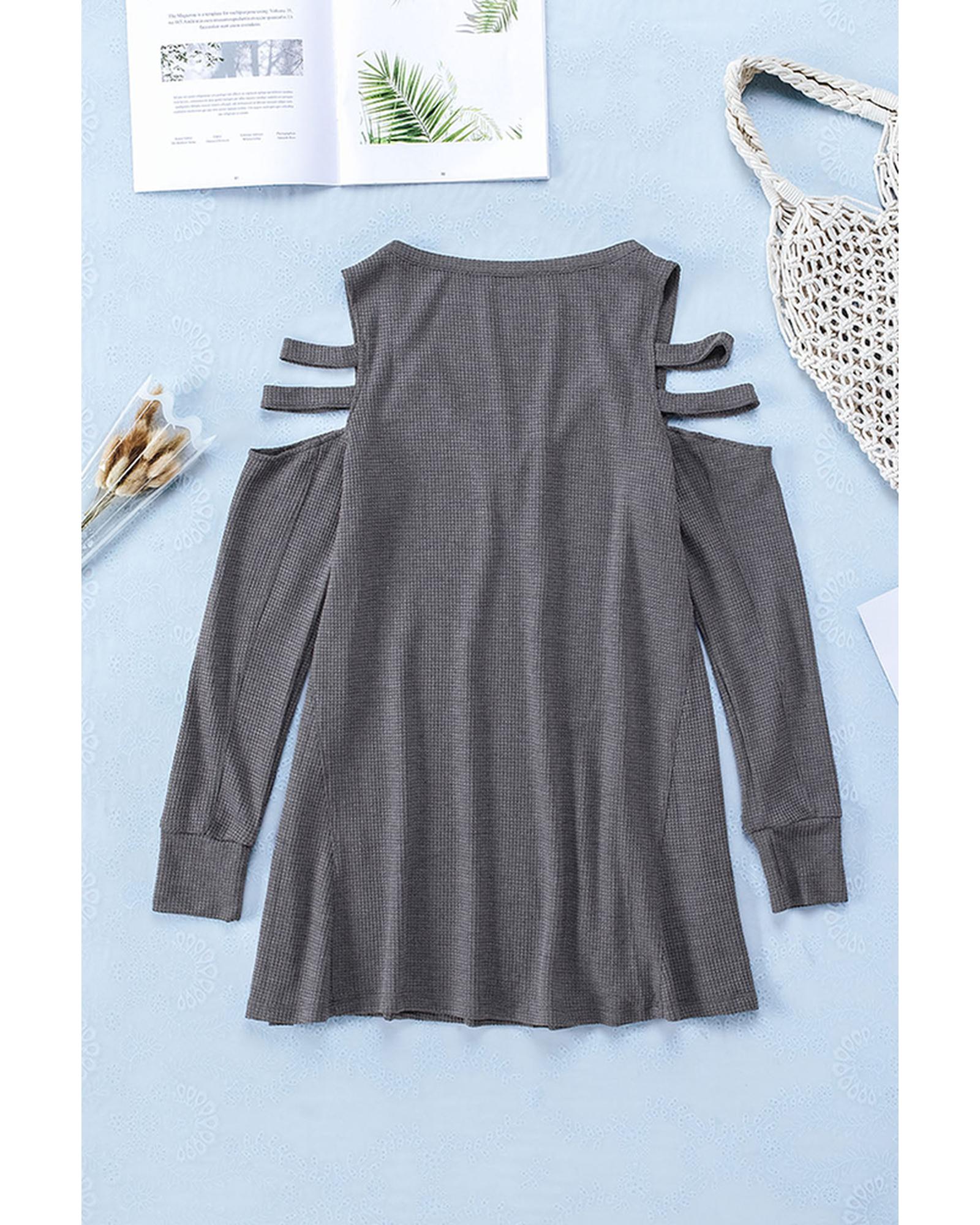 Azura Exchange Cut-out Waffle Knit Long Sleeve Top - L