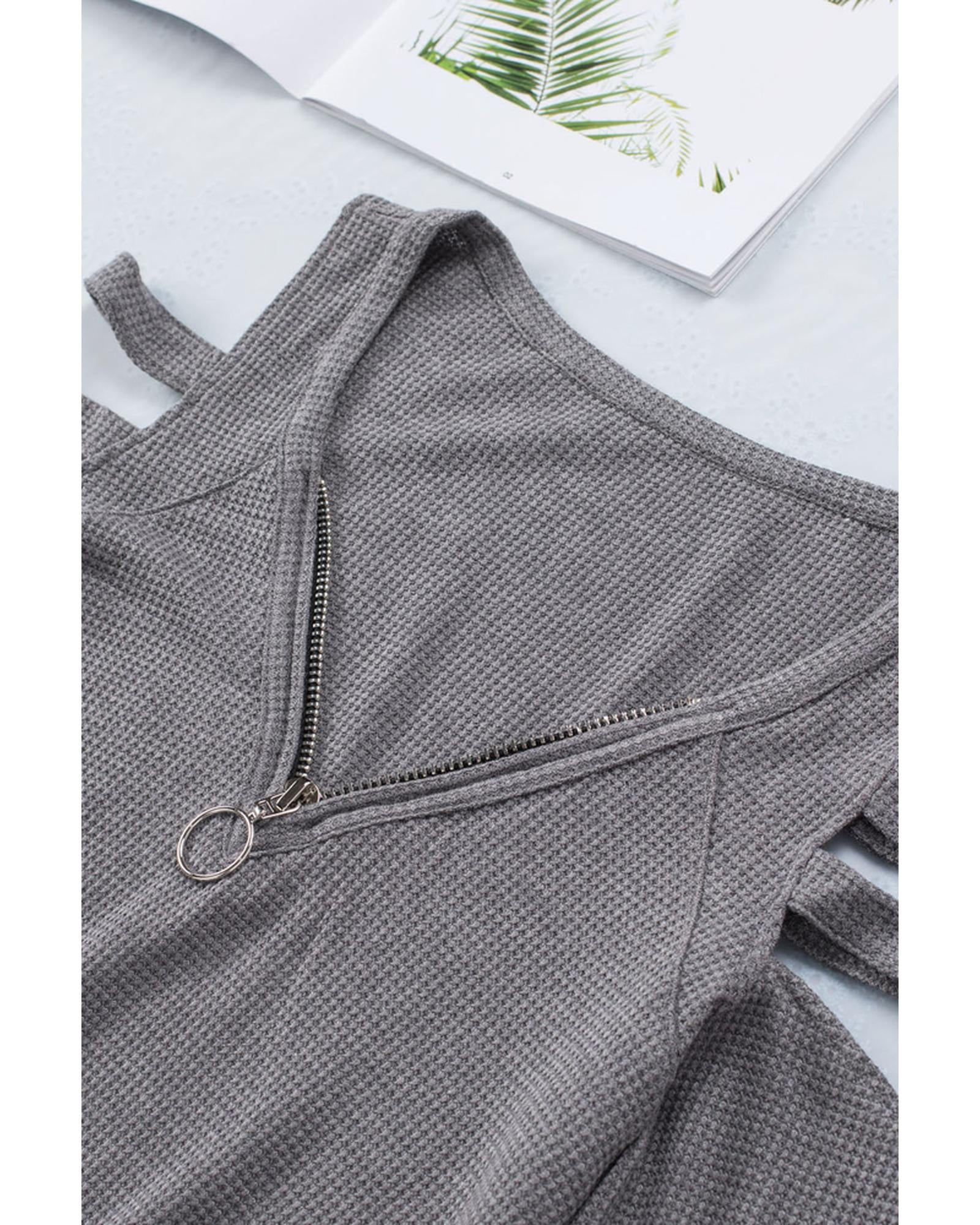 Azura Exchange Cut-out Waffle Knit Long Sleeve Top - L
