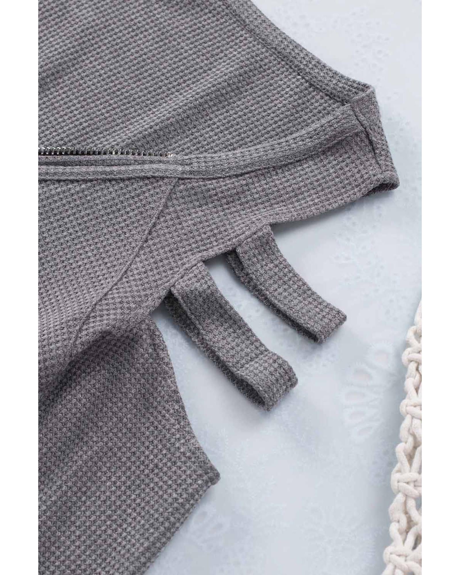 Azura Exchange Cut-out Waffle Knit Long Sleeve Top - L