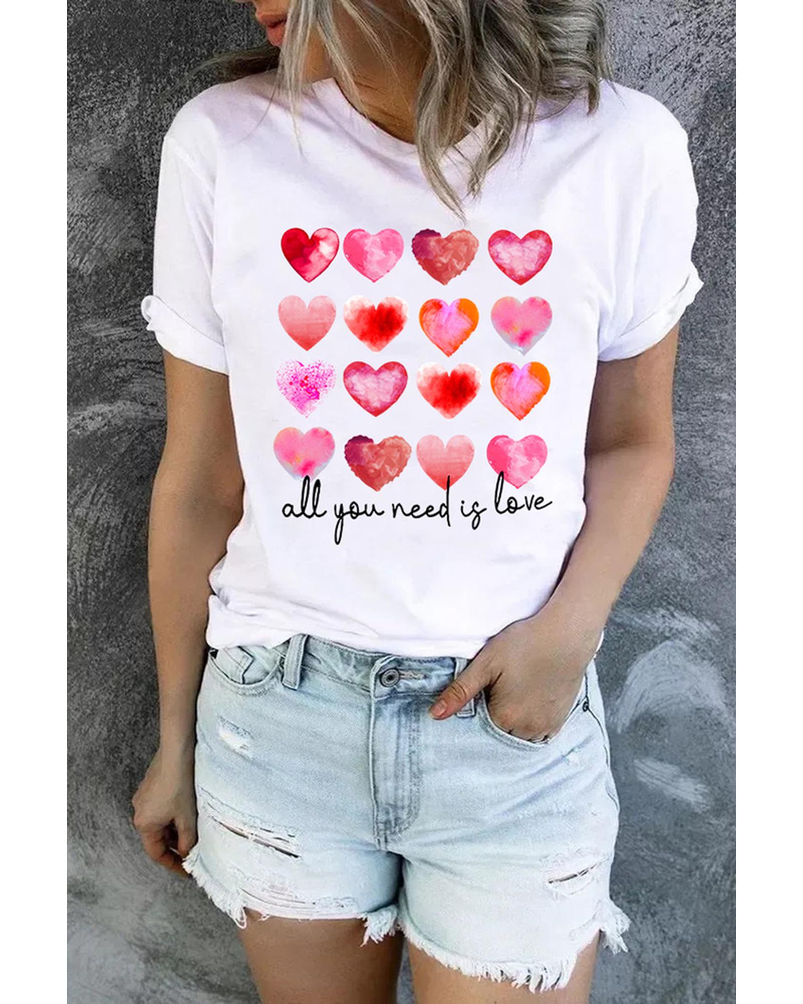 Azura Exchange Hearts Letter Print Short Sleeve T-shirt - L