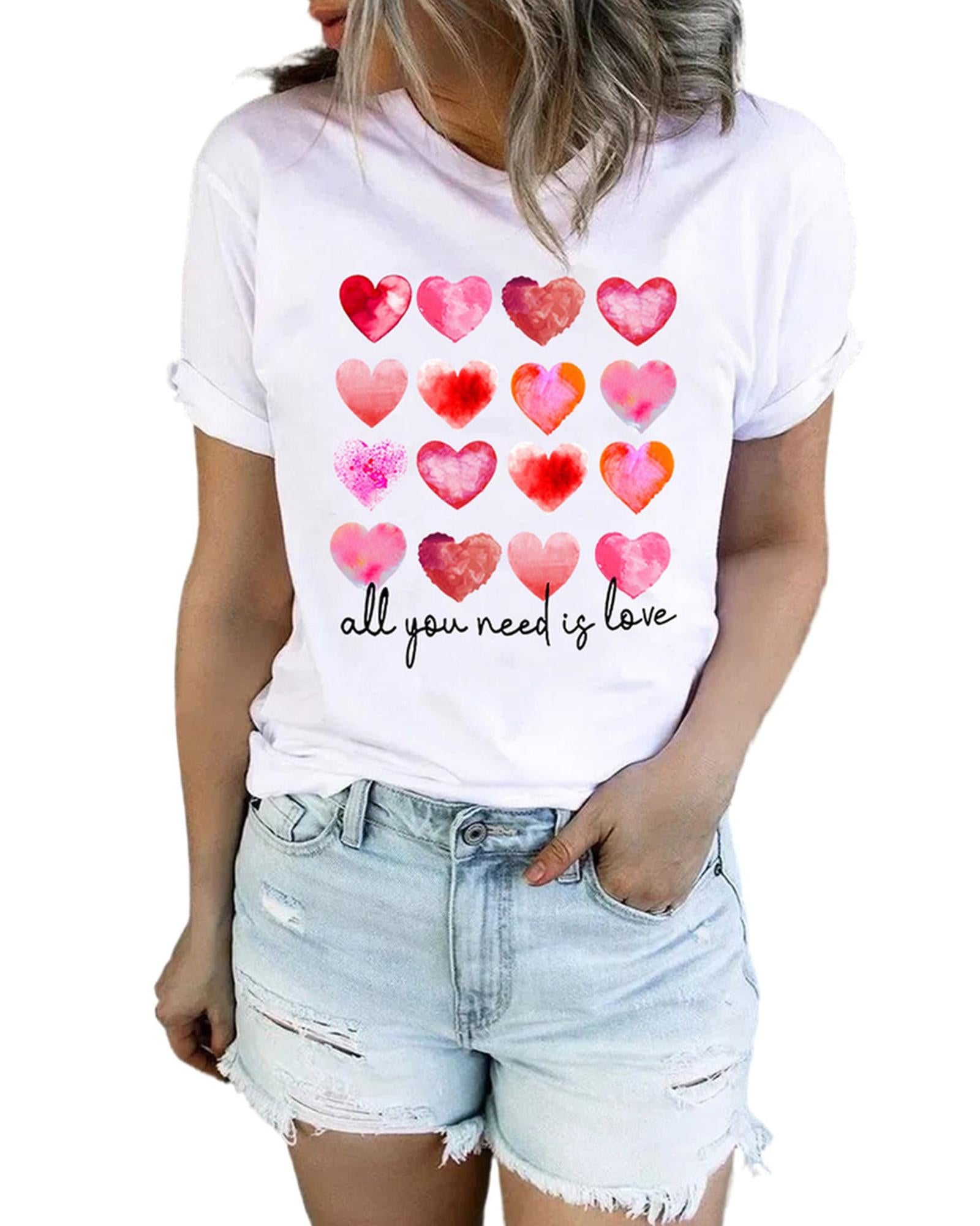 Azura Exchange Hearts Letter Print Short Sleeve T-shirt - L