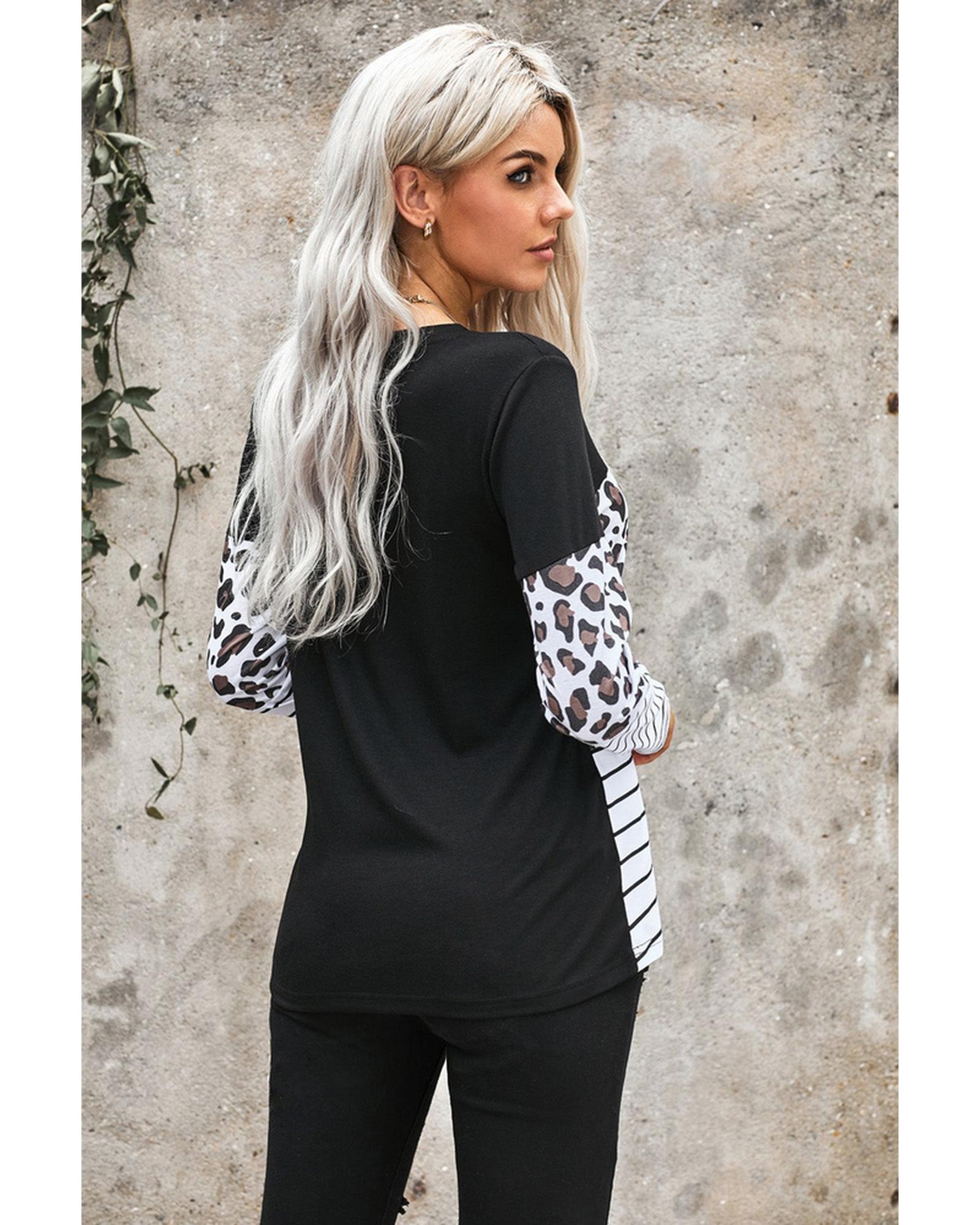 Azura Exchange Patchwork Striped Long Sleeve Top with Pocket - L