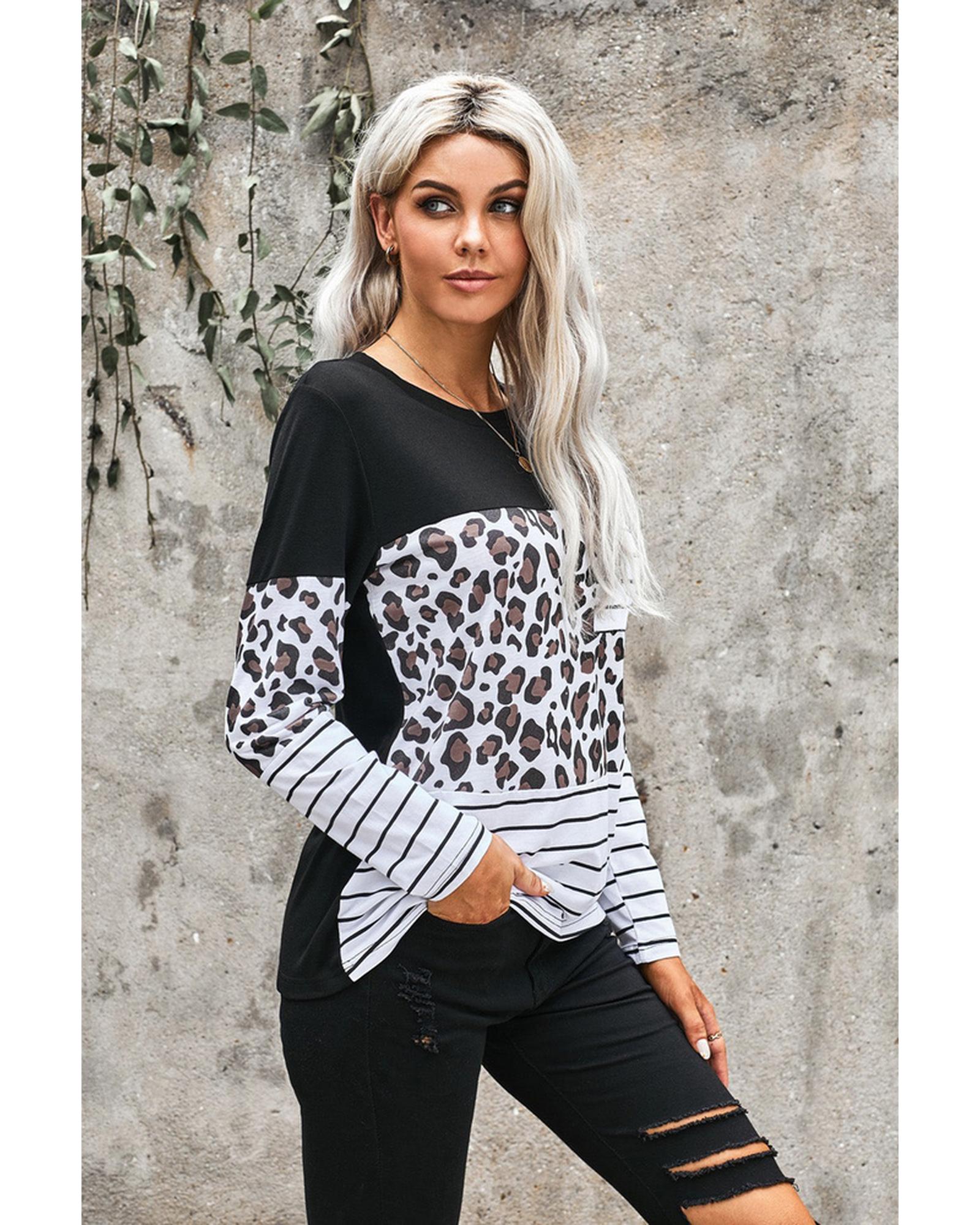 Azura Exchange Patchwork Striped Long Sleeve Top with Pocket - S
