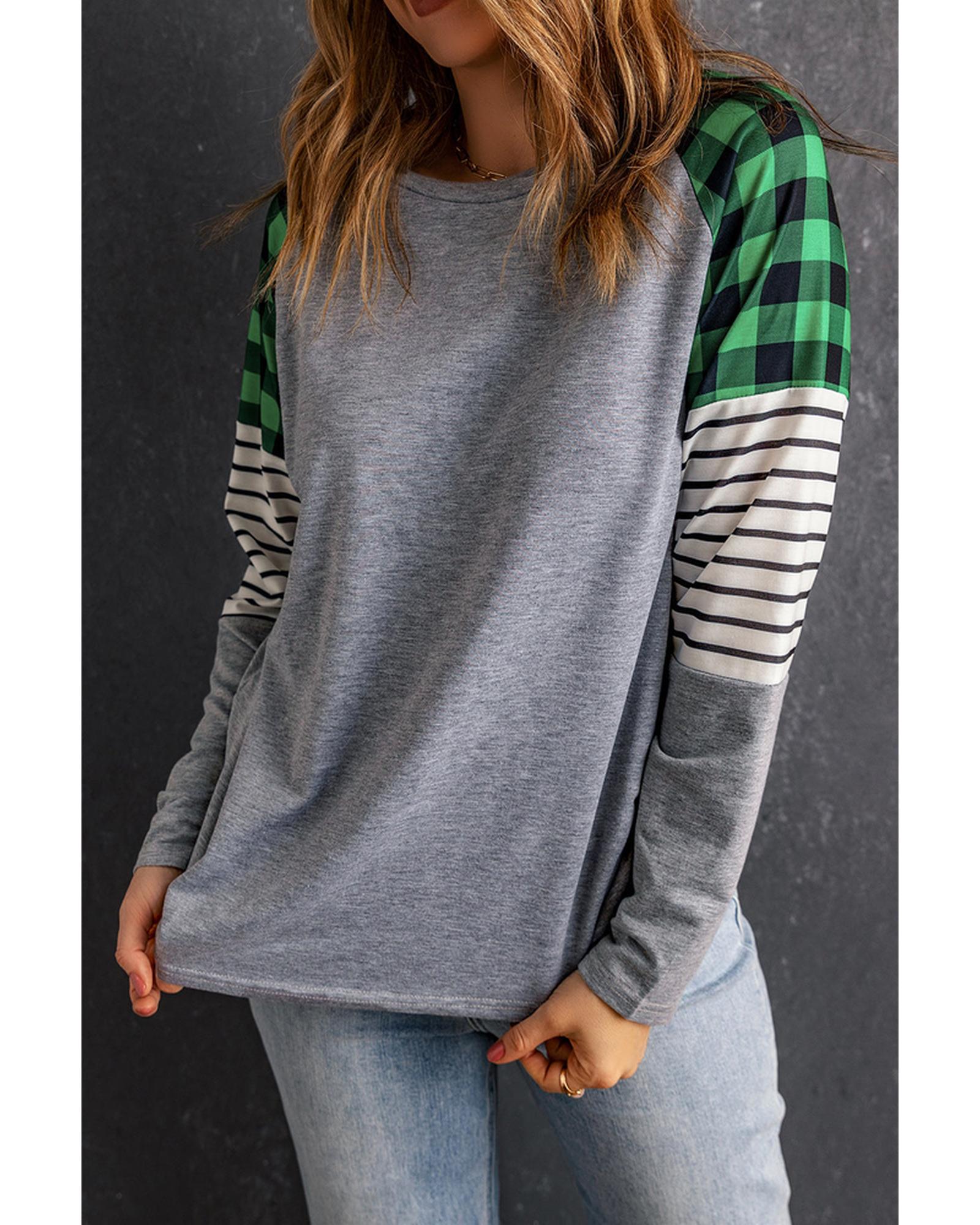Azura Exchange Stripe Splicing Long Sleeve Top - L