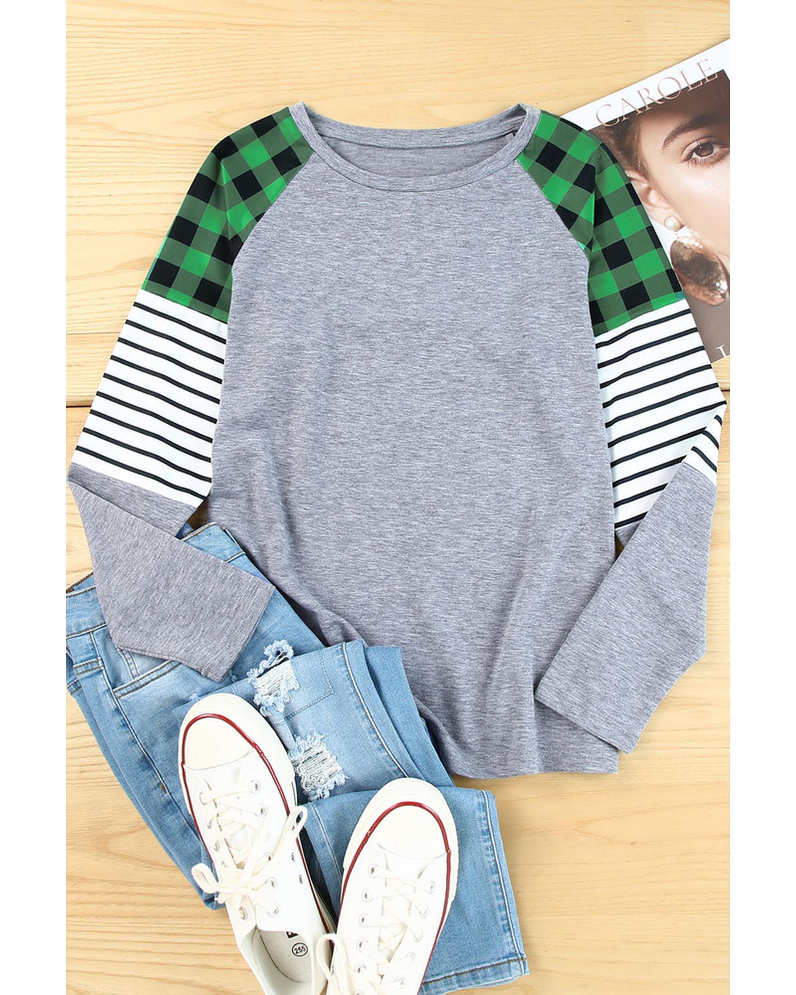 Azura Exchange Stripe Splicing Long Sleeve Top - L
