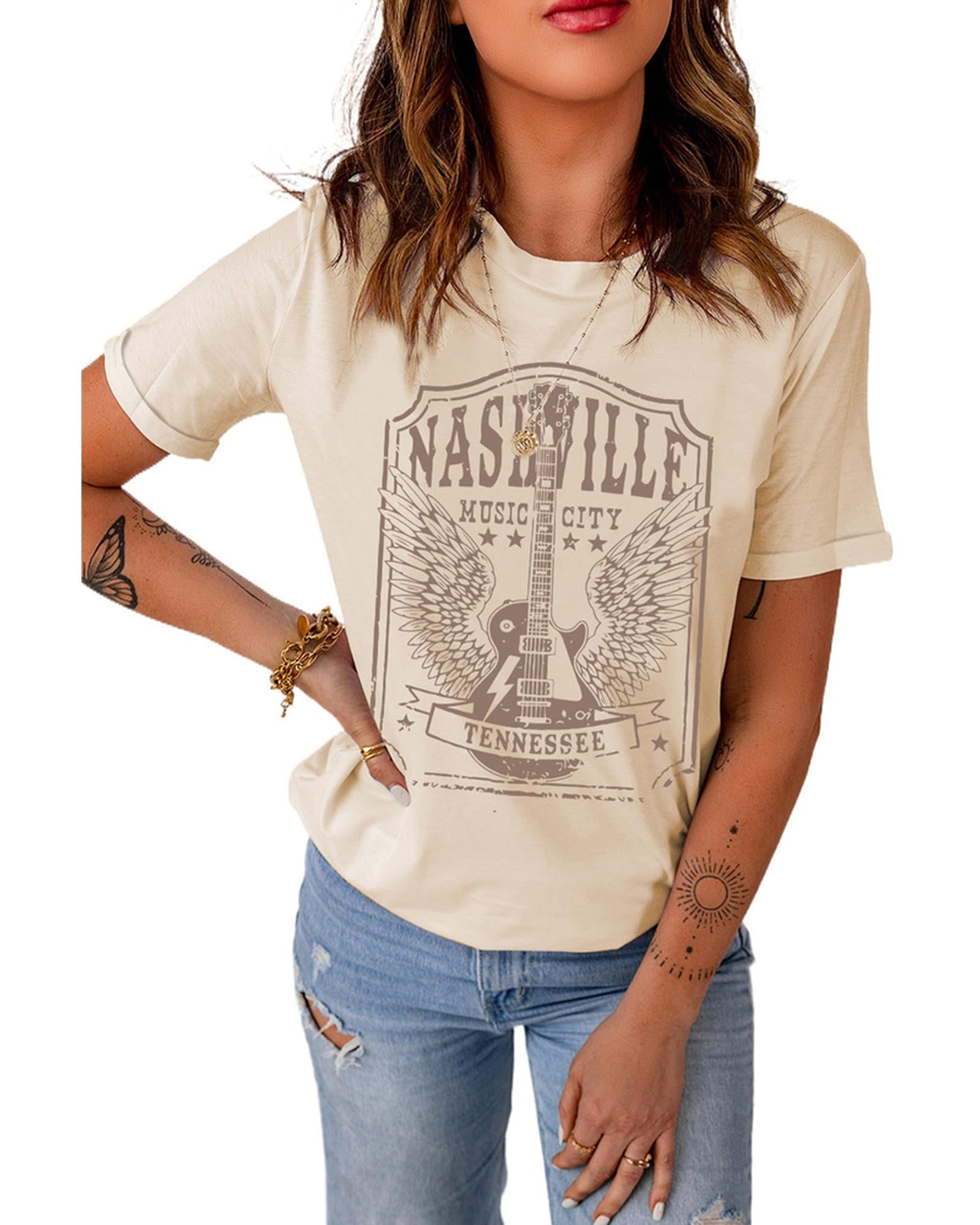 Azura Exchange NASHVILLE Graphic Print Short Sleeve T-Shirt - S