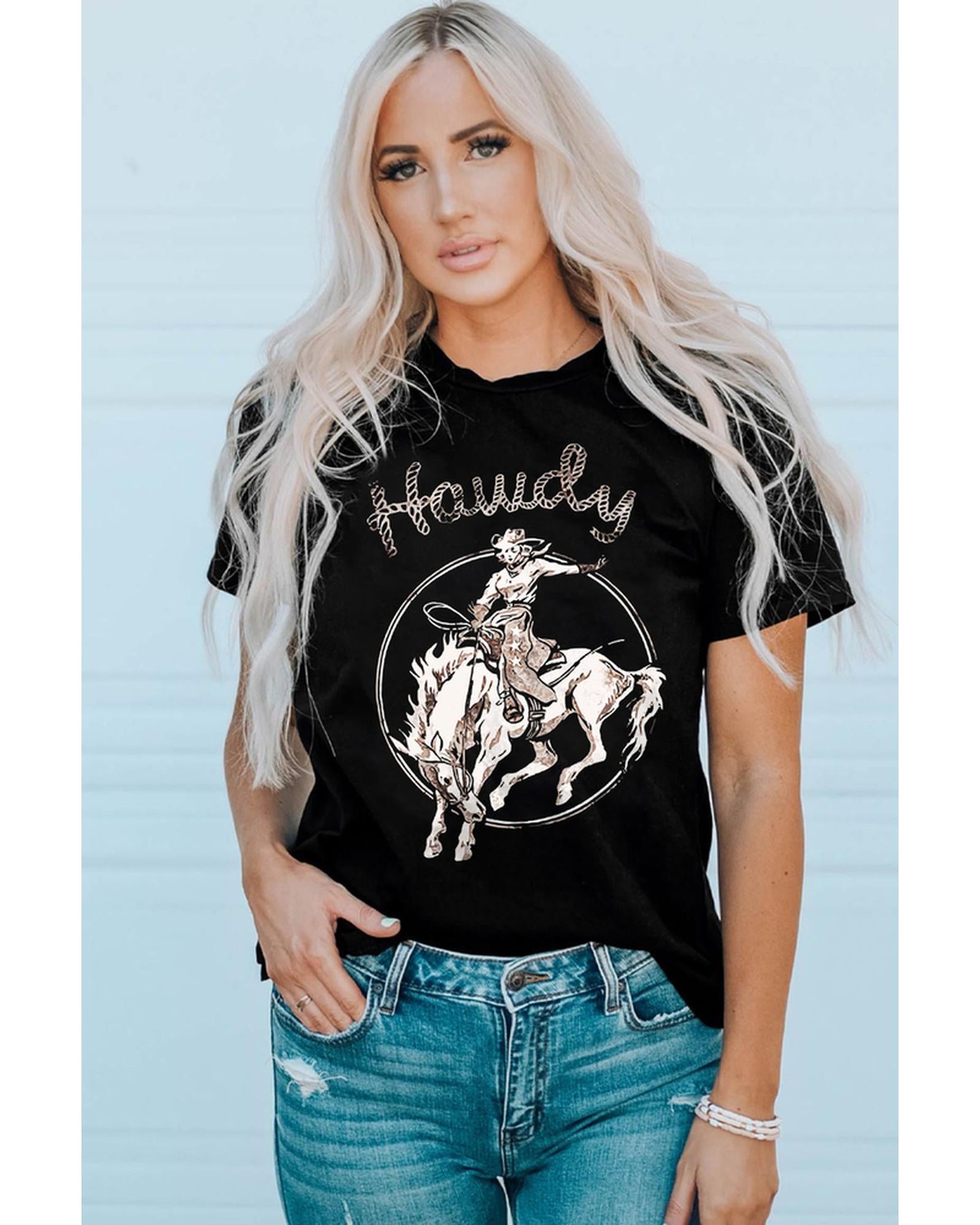 Azura Exchange Western Cowboy Graphic Print Crewneck T-Shirt - M