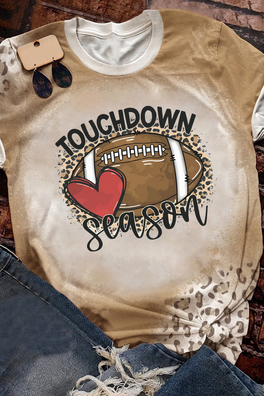 Azura Exchange Touchdown Season Rugby Graphic Leopard Tee - L