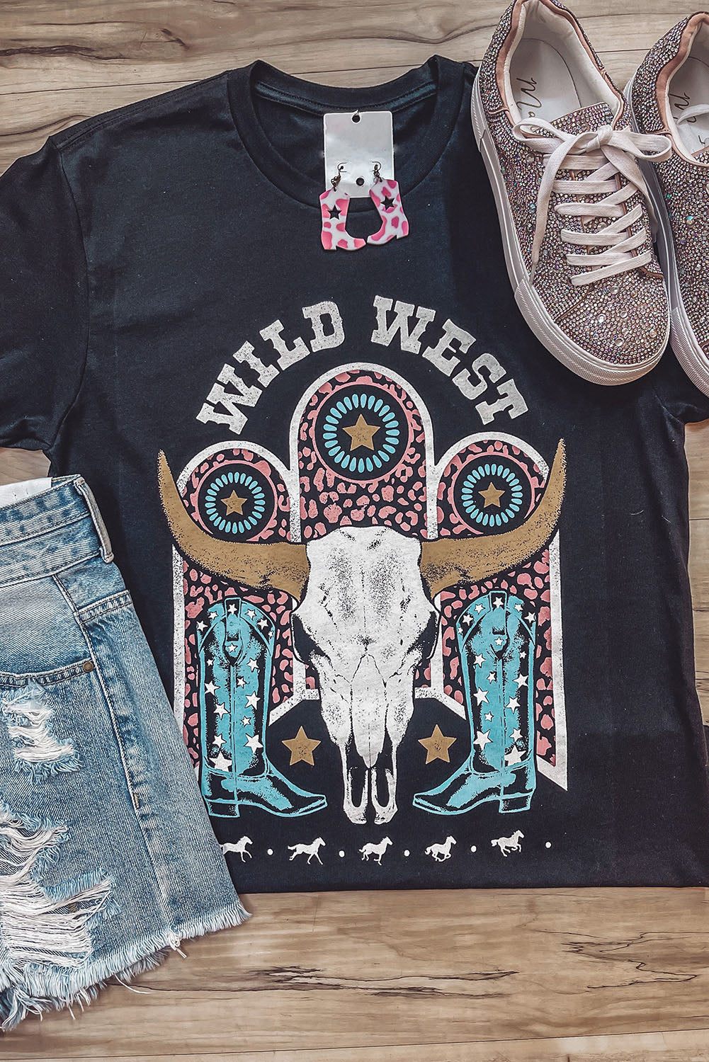 Azura Exchange Steer Skull Graphic Print T-Shirt - M