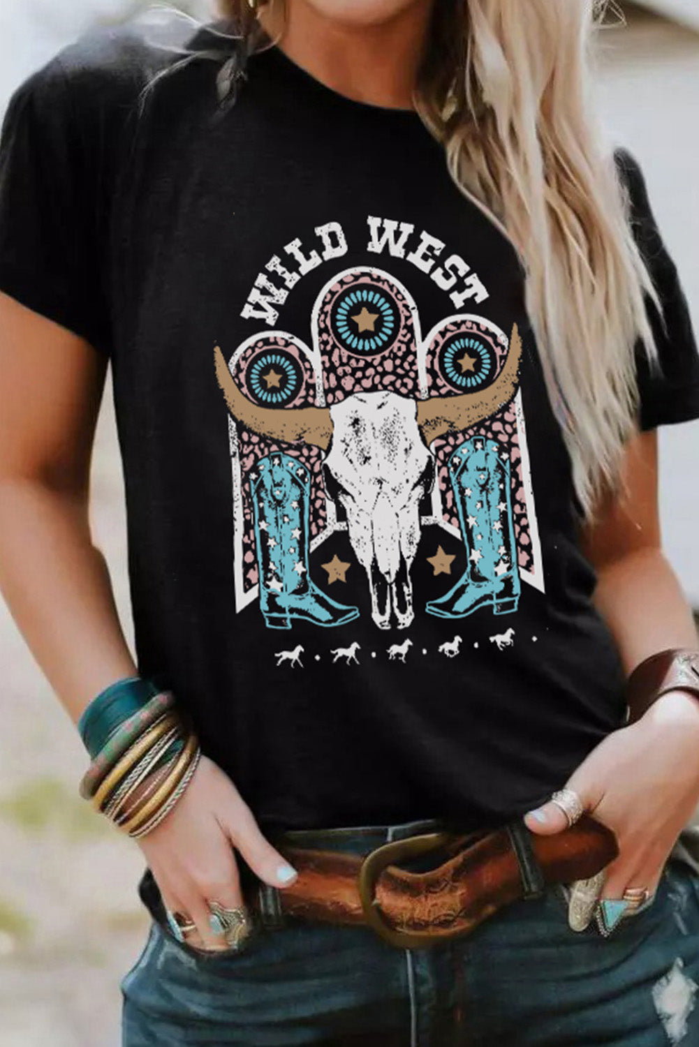 Azura Exchange Steer Skull Graphic Print T-Shirt - M