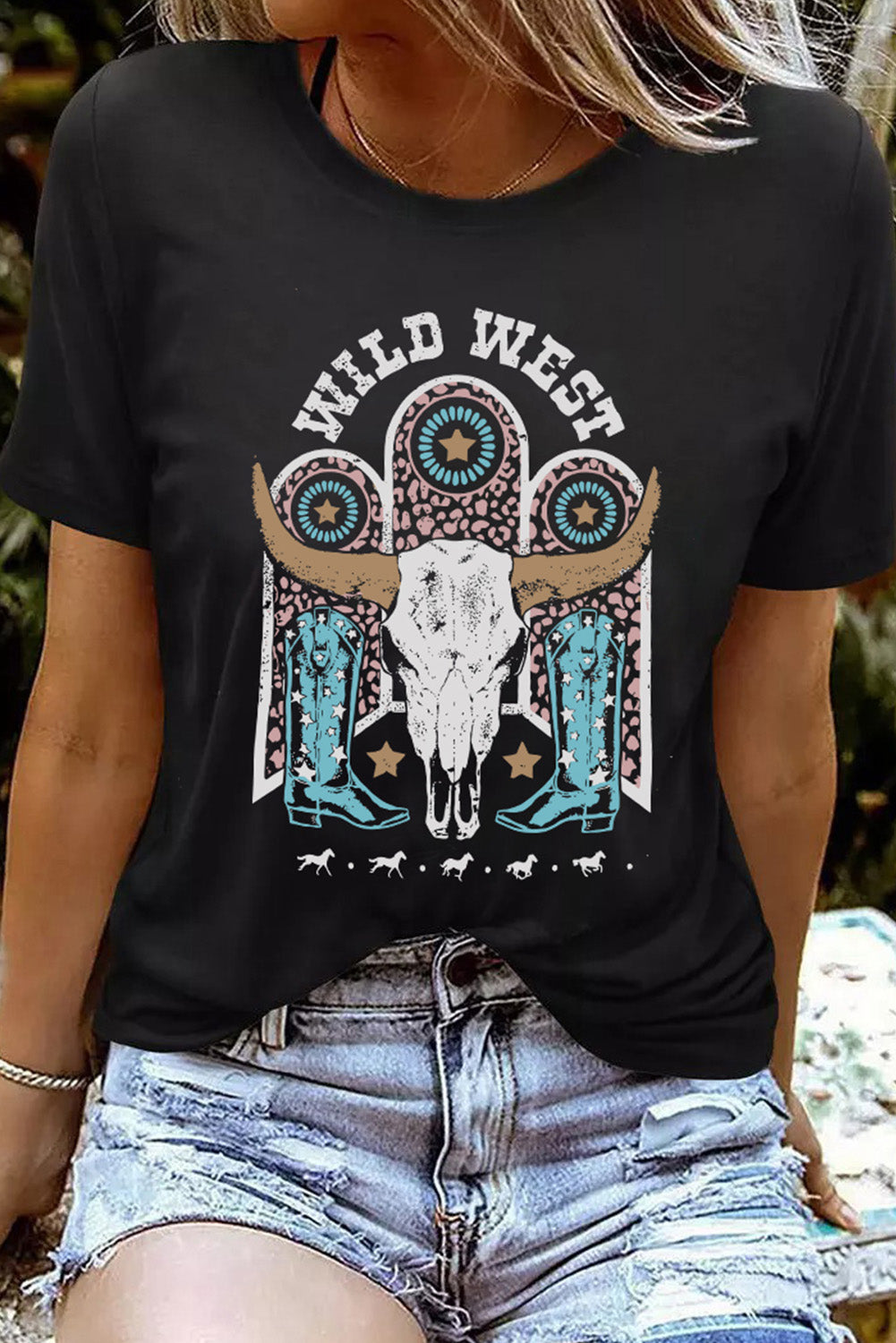 Azura Exchange Steer Skull Graphic Print T-Shirt - S