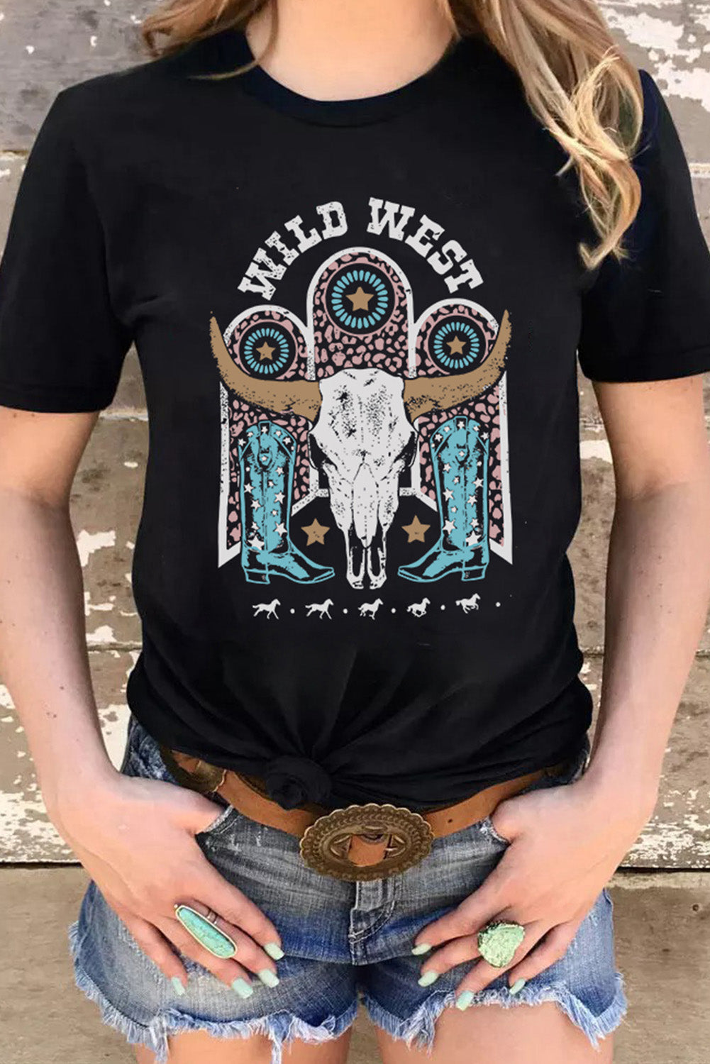 Azura Exchange Steer Skull Graphic Print T-Shirt - S
