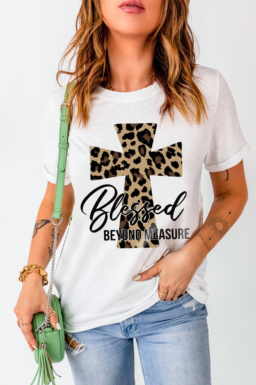 Azura Exchange Leopard Cross Graphic Print T-Shirt - L