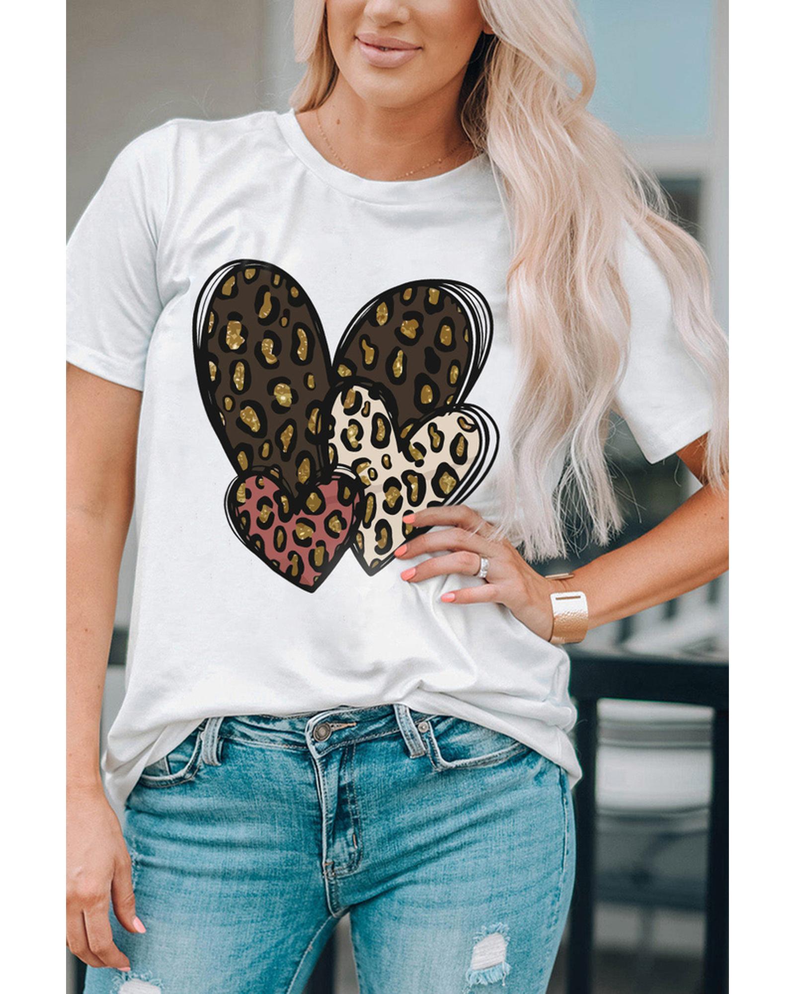 Azura Exchange Leopard Heart Shaped Print Tee - L