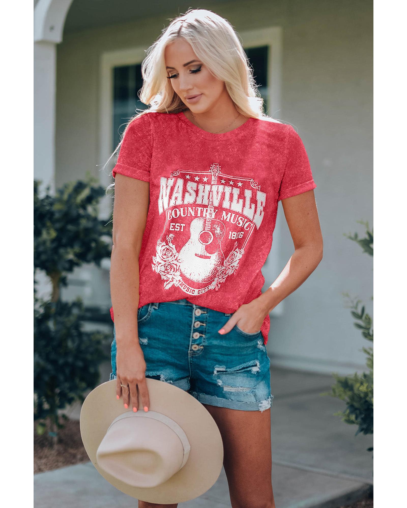Azura Exchange Music City Graphic Mineral Washed Tee - L