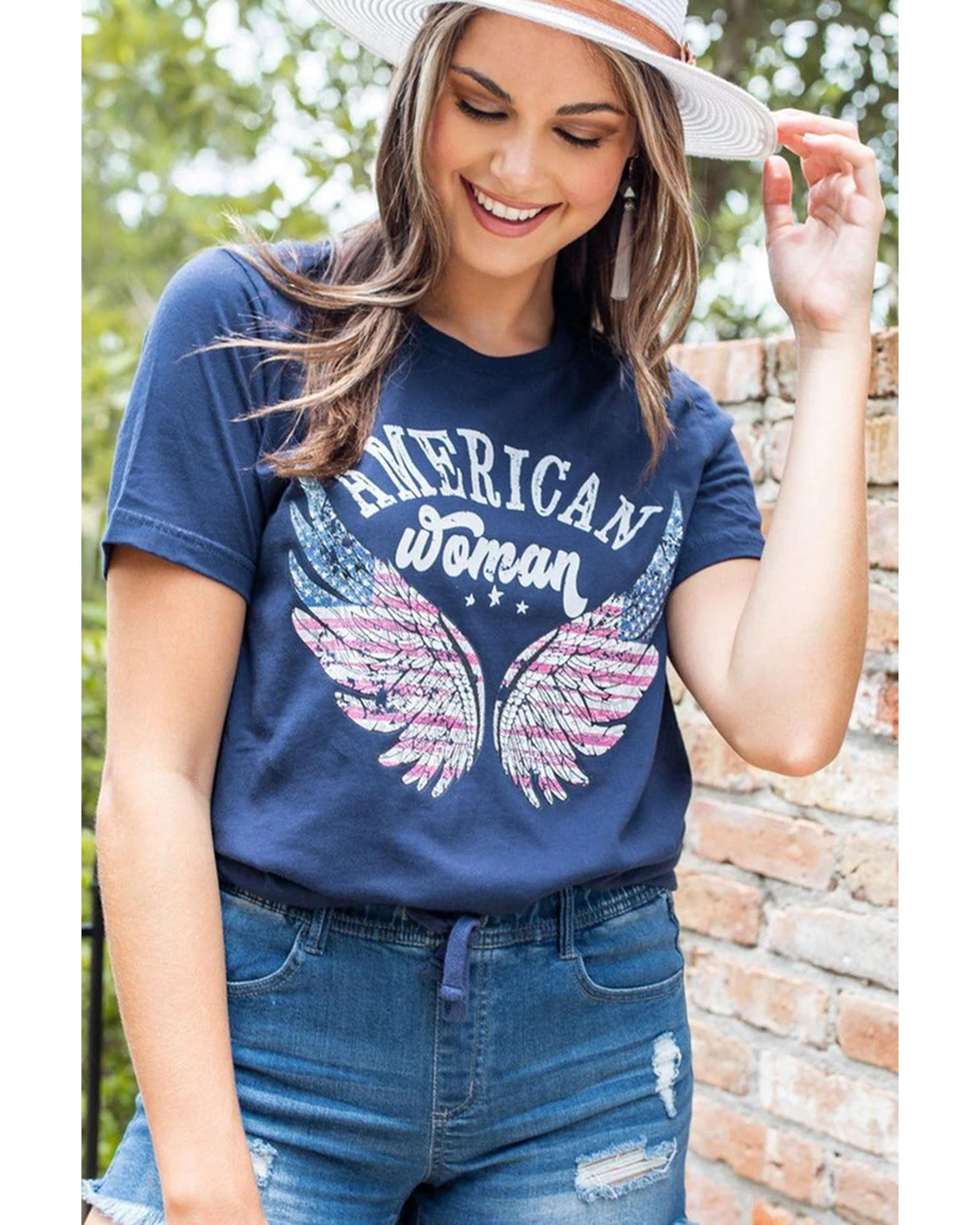 Azura Exchange American Woman Eagle Wing Flag Graphic Tee - S