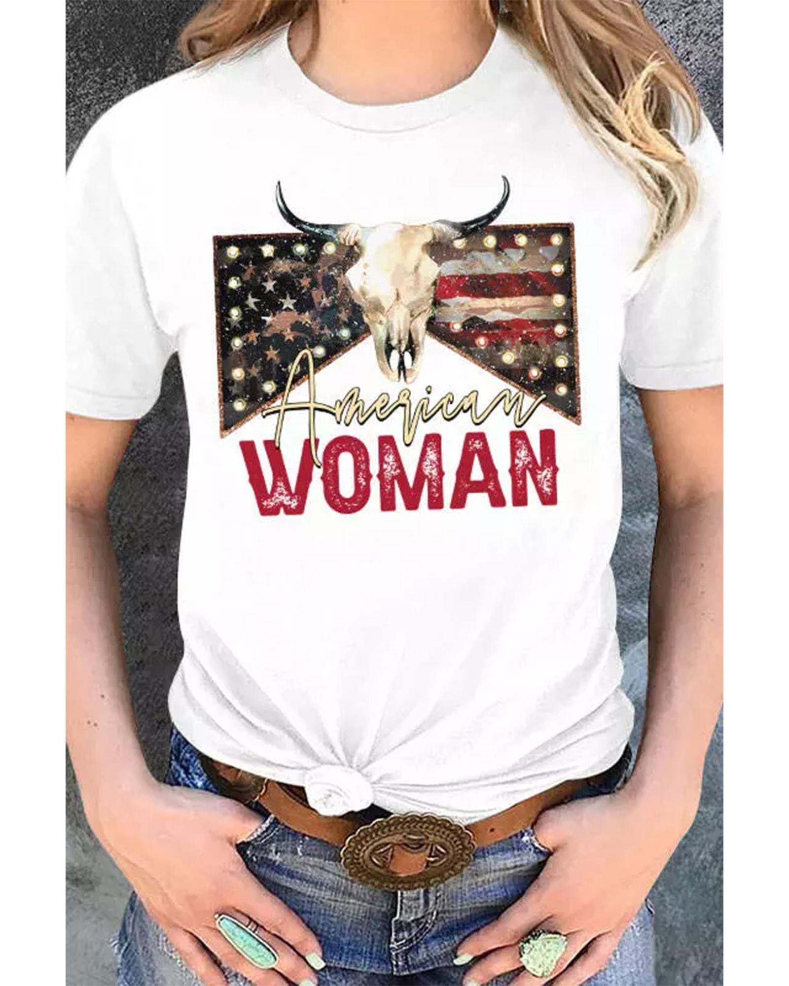 White American Woman Bull Skull Graphic T Shirt - M