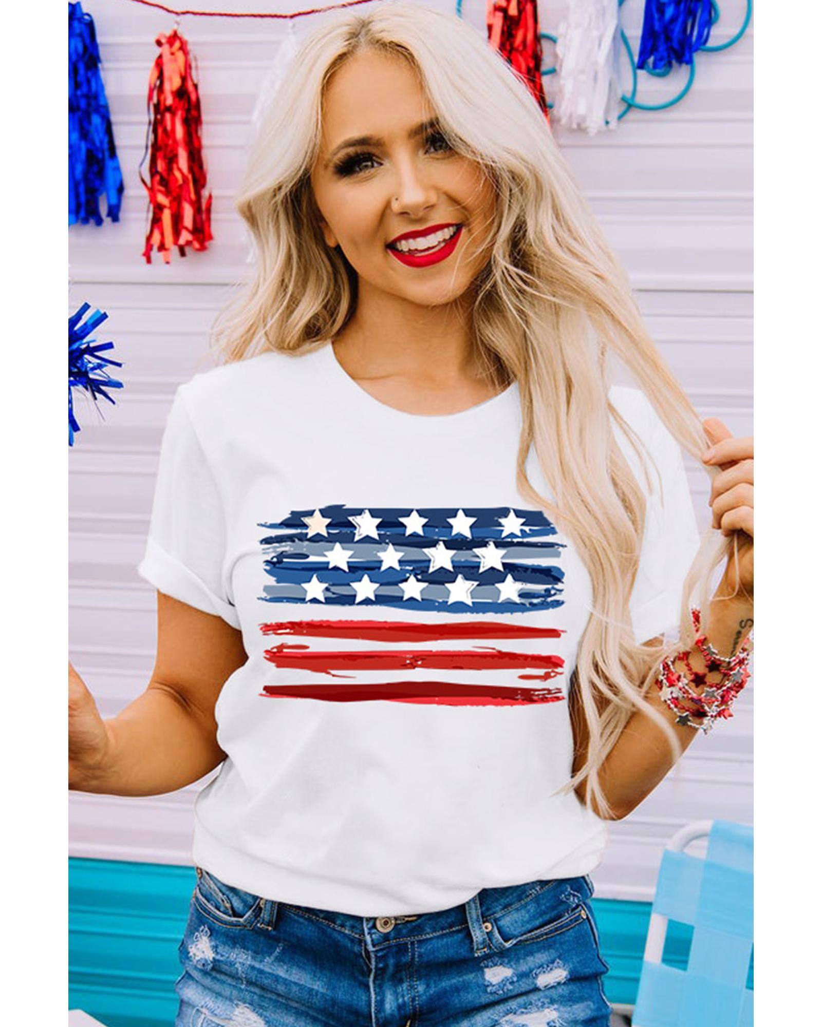 White American Flag Graphic Fashion Tee - M