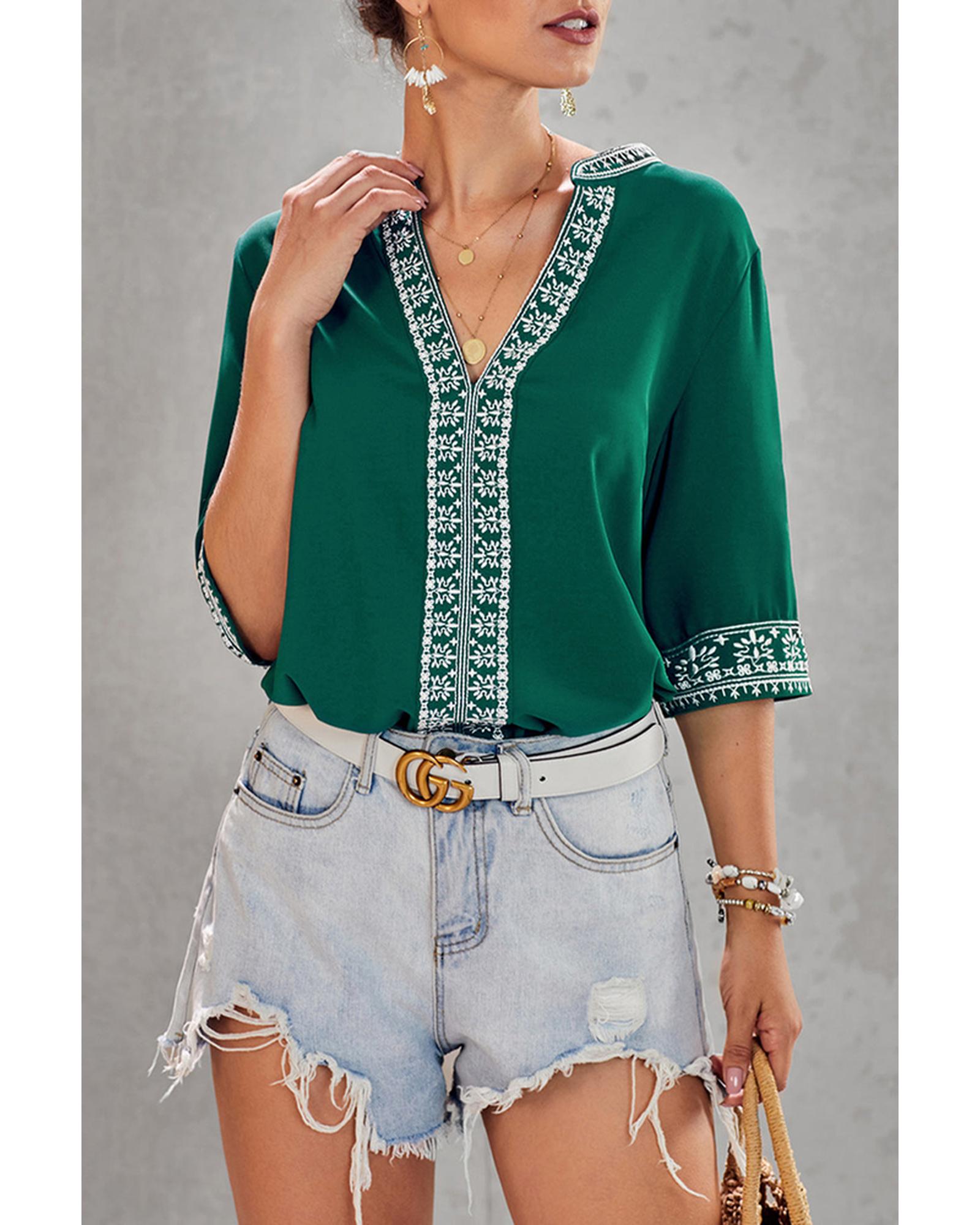 Azura Exchange V Neckline Half Sleeve Blouse - 2XL