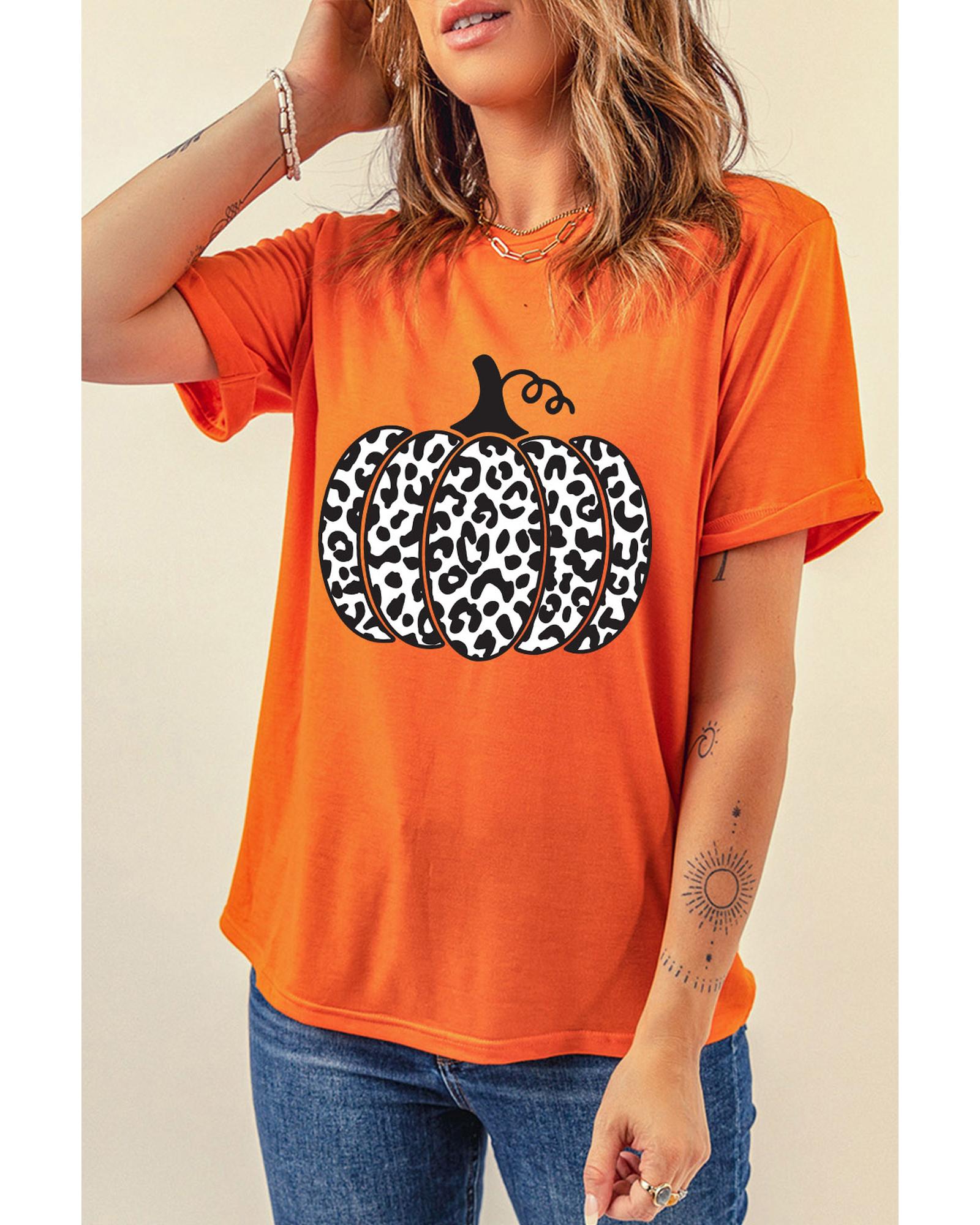 Orange Leopard Pumpkin Graphic Daily Fashion Tee - S