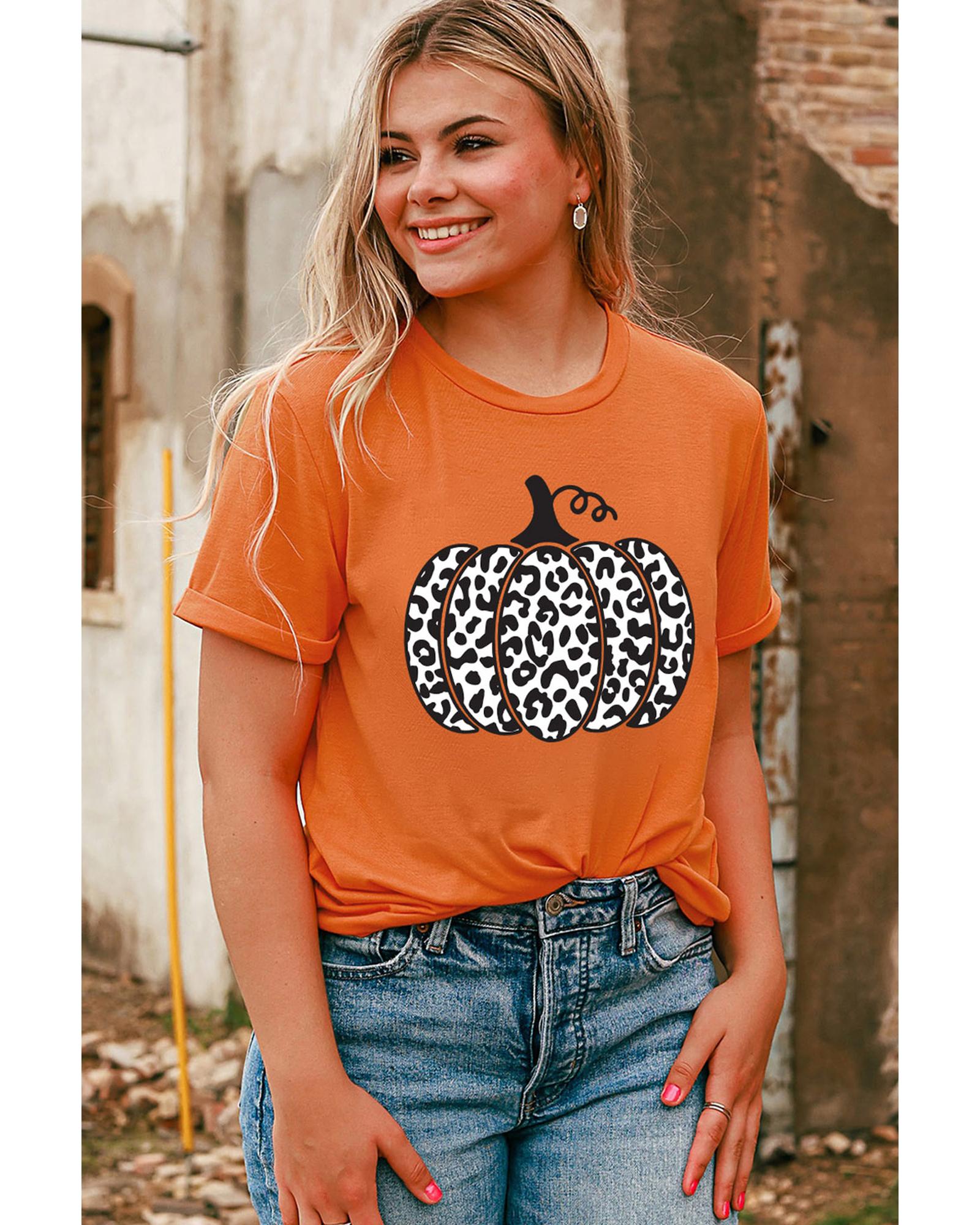 Orange Leopard Pumpkin Graphic Daily Fashion Tee - S