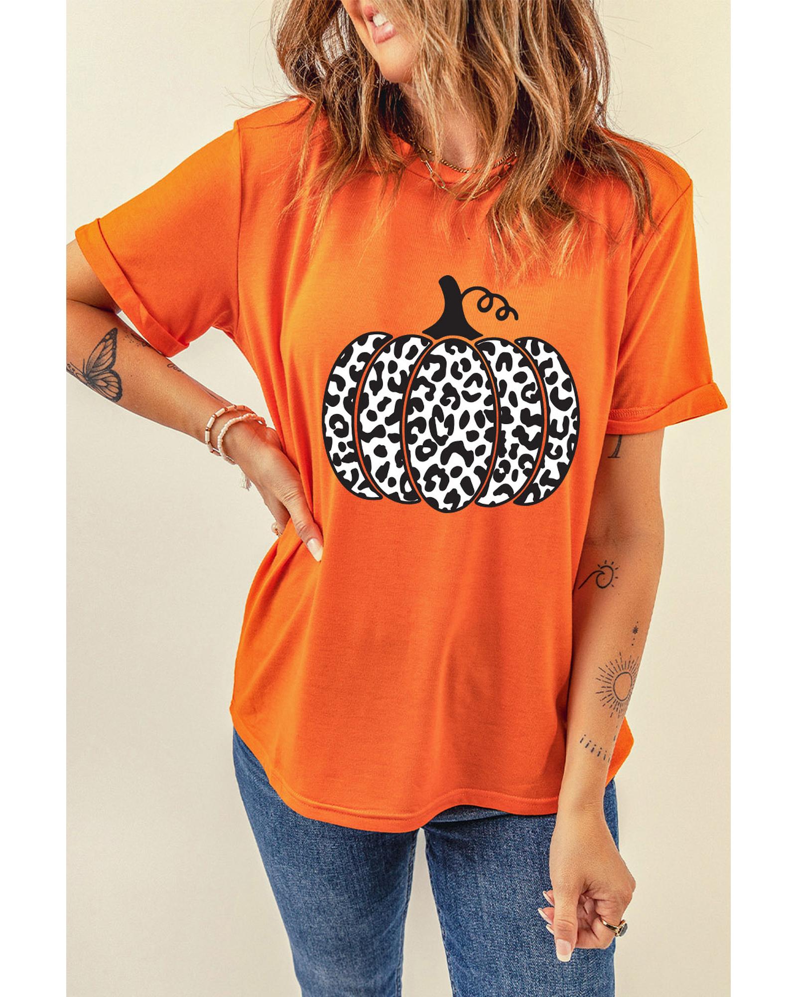 Orange Leopard Pumpkin Graphic Daily Fashion Tee - S