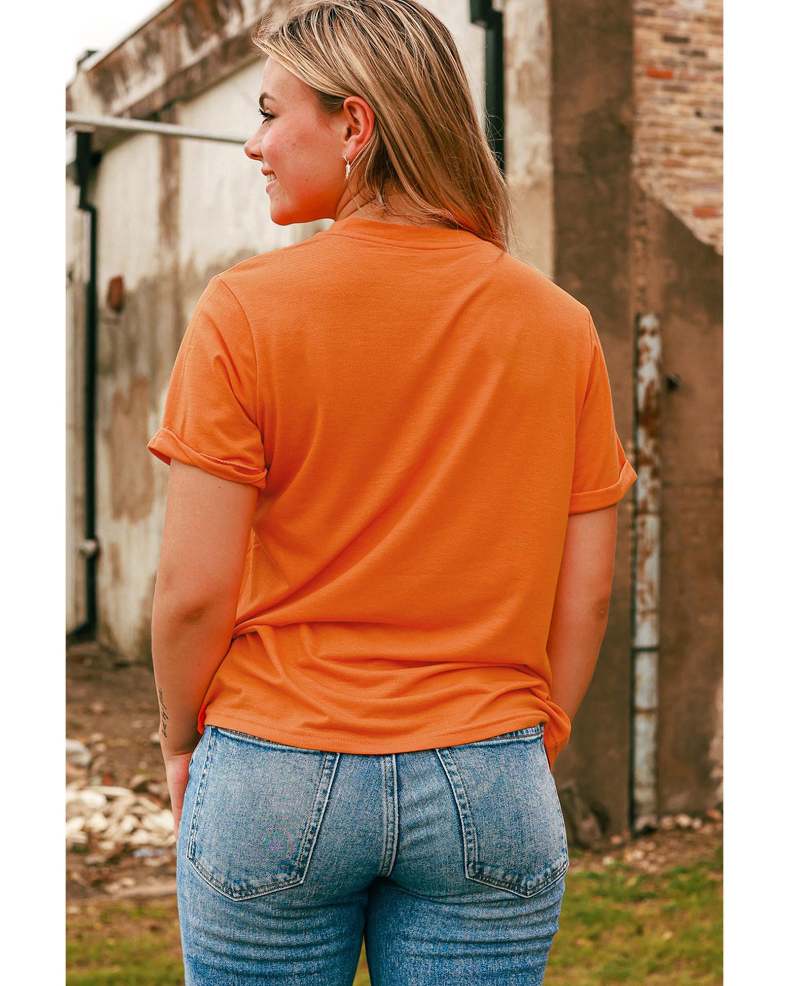 Orange Leopard Pumpkin Graphic Daily Fashion Tee - S