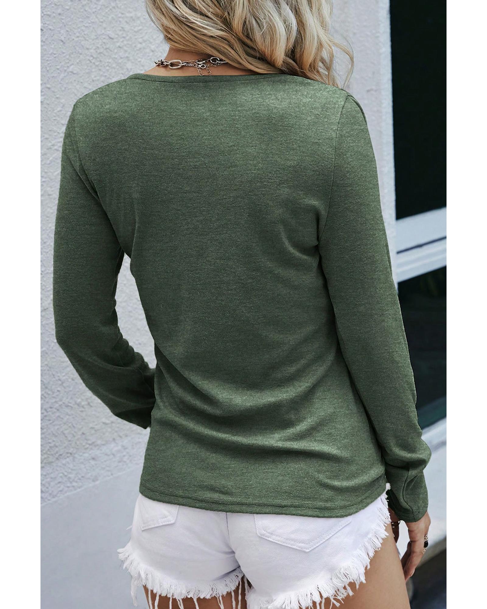 Mist Green Long Sleeve Snap Button Henley Top - S