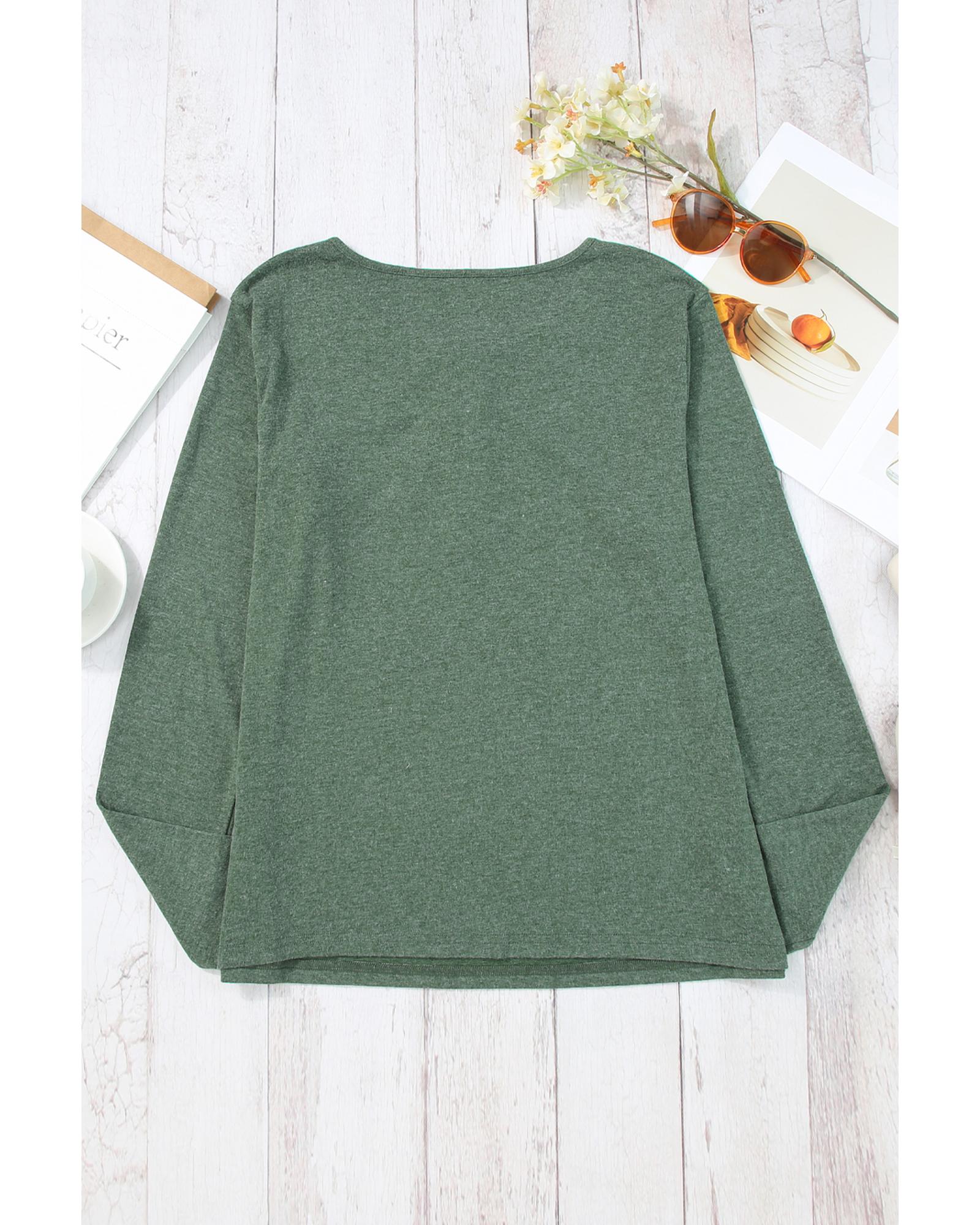 Mist Green Long Sleeve Snap Button Henley Top - XL