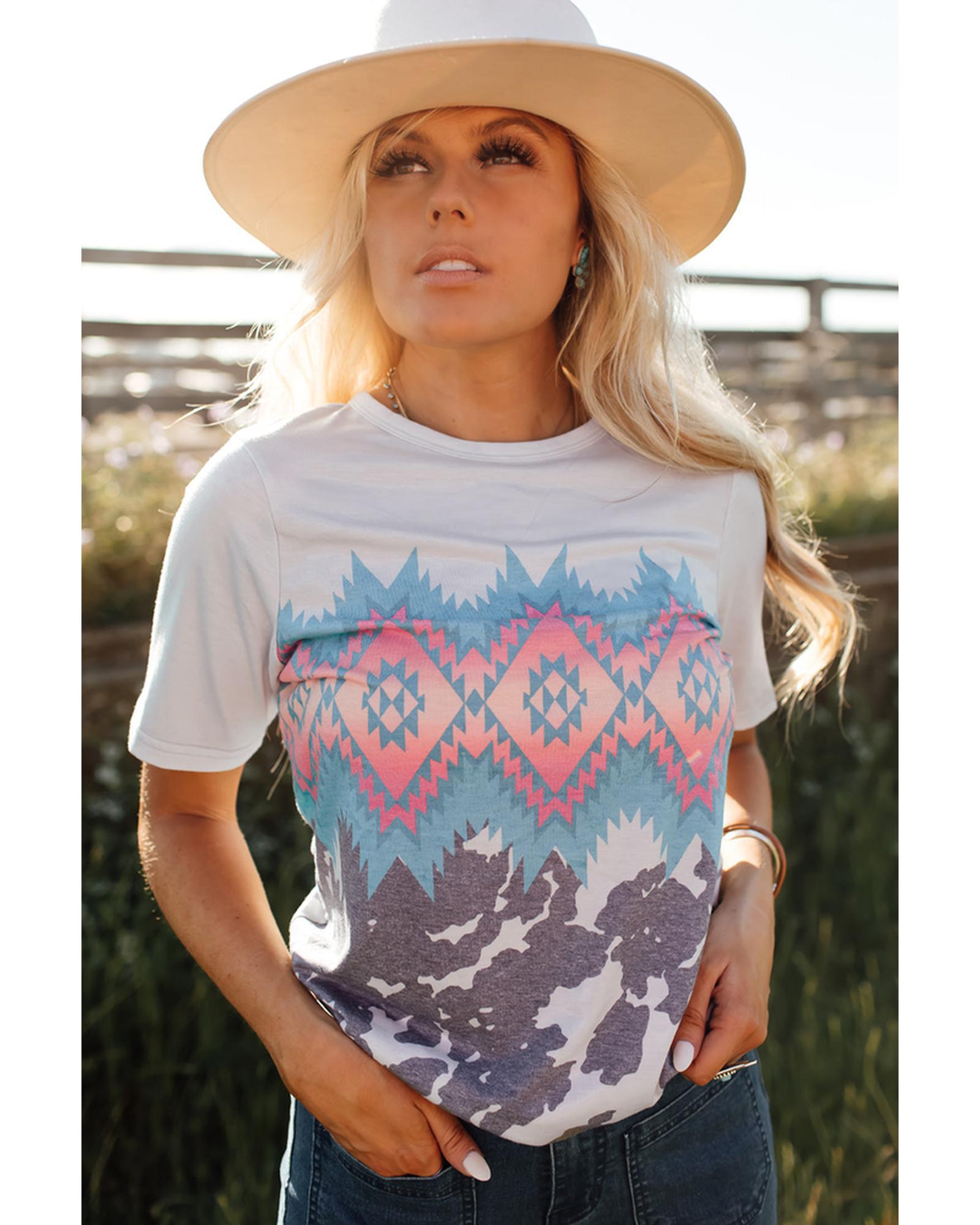Azura Exchange Aztec Geometric Print T-shirt - L