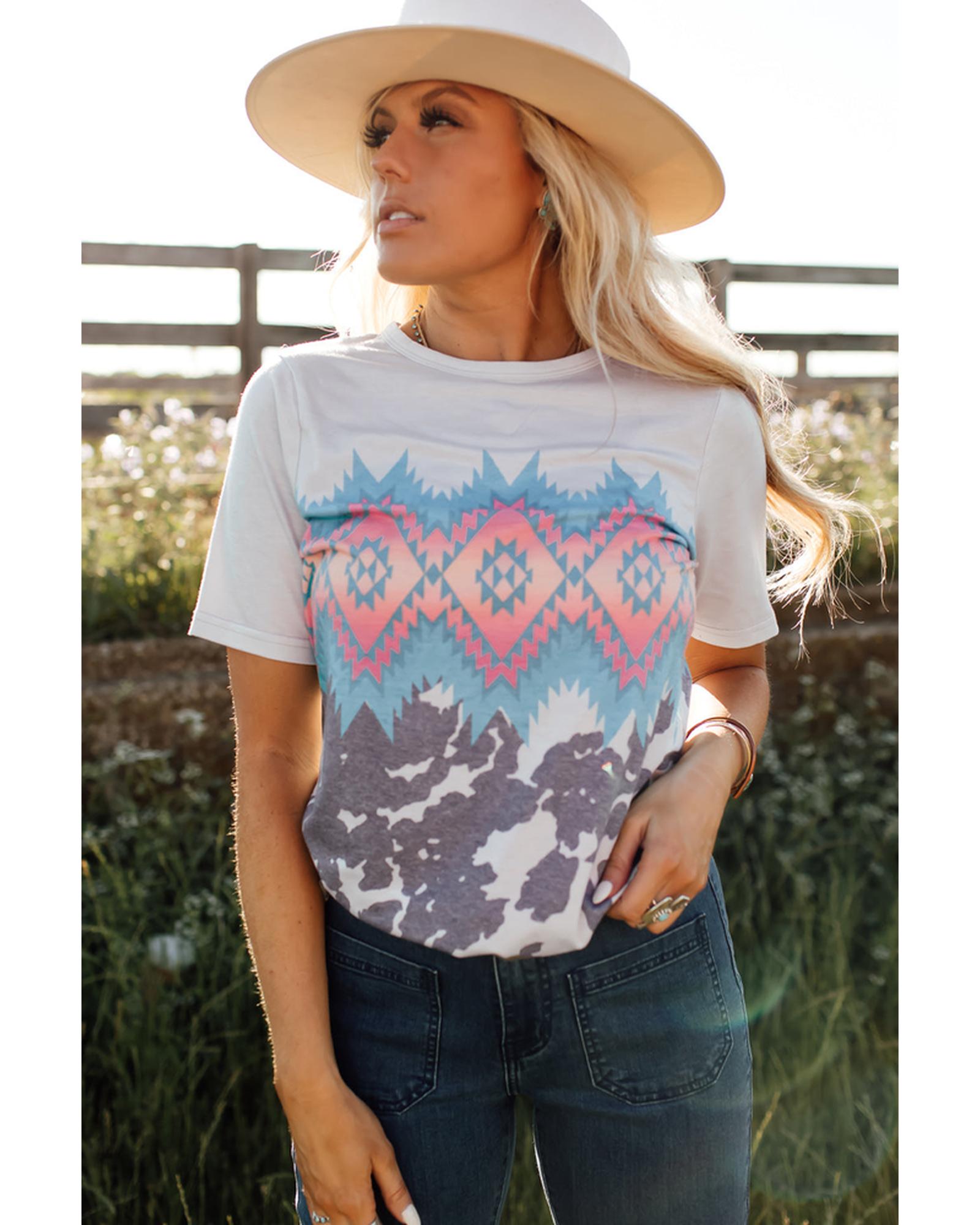 Azura Exchange Aztec Geometric Print T-shirt - M