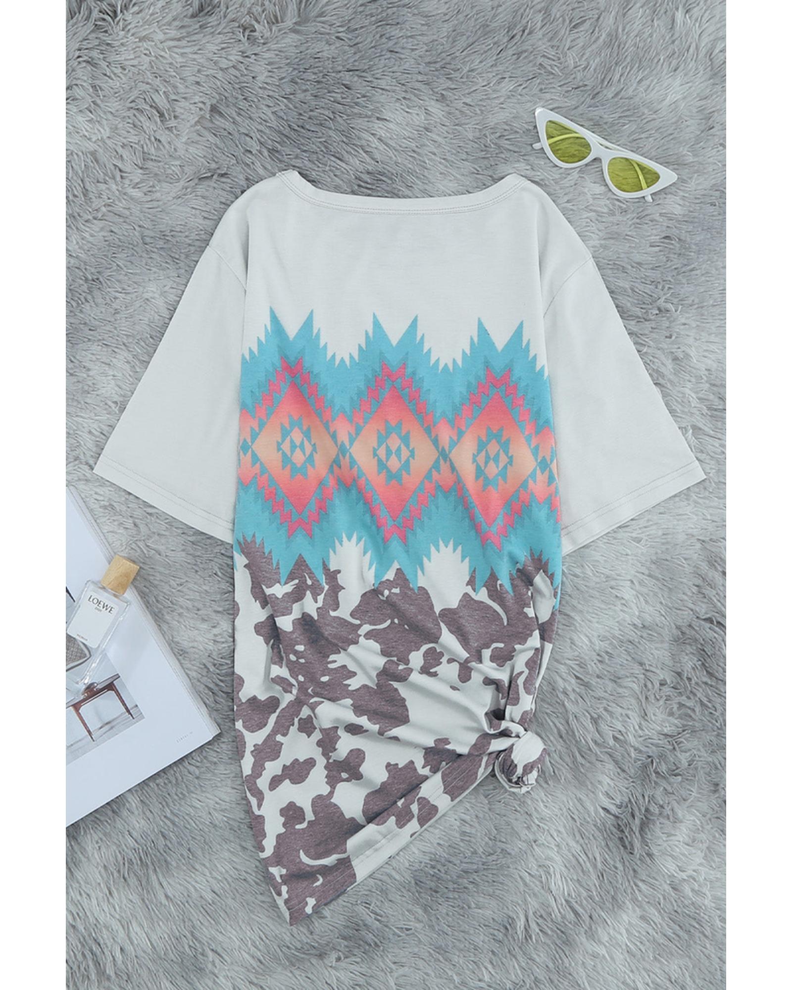 Azura Exchange Aztec Geometric Print T-shirt - M