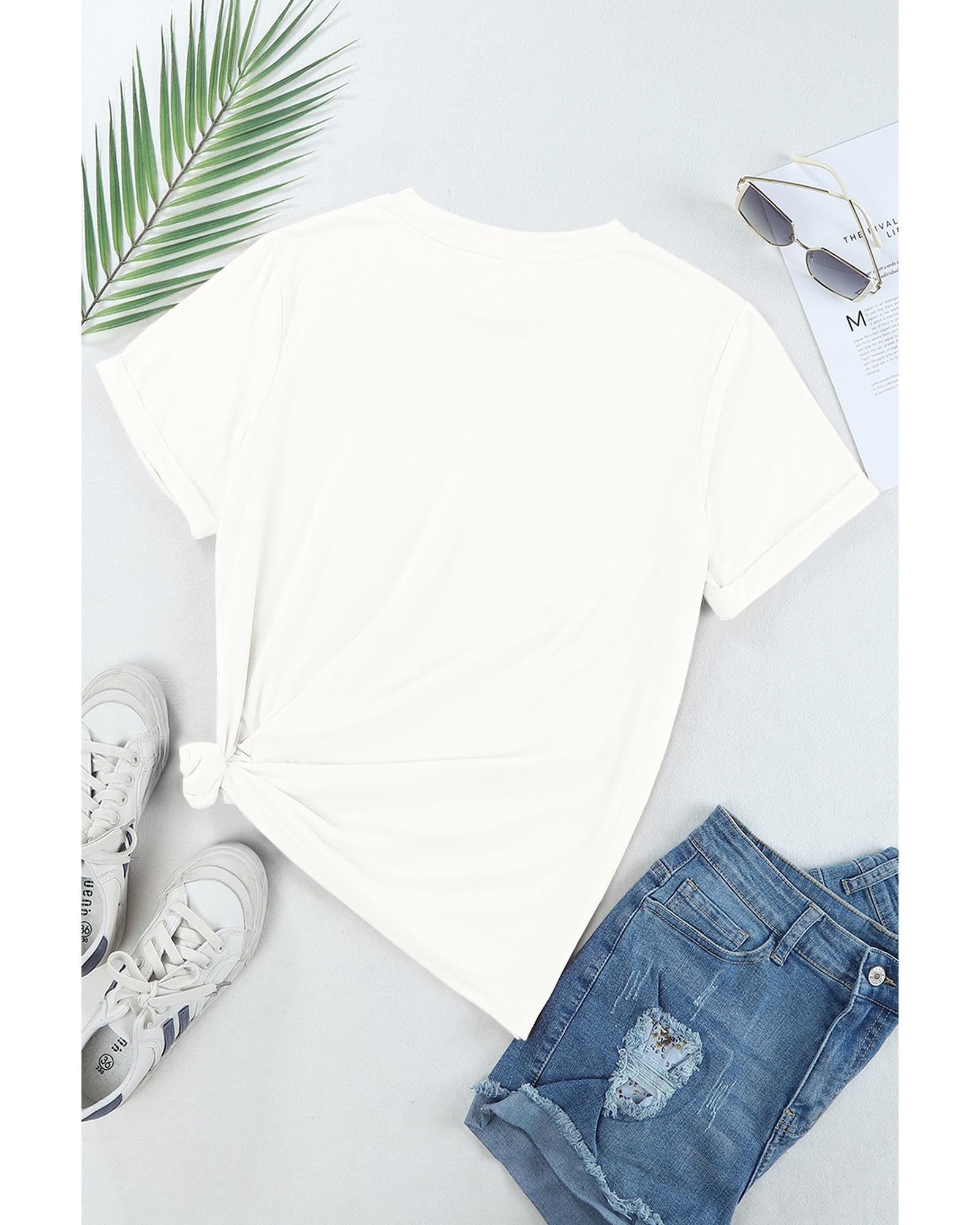 White Casual Plain Crew Neck Tee - 2XL
