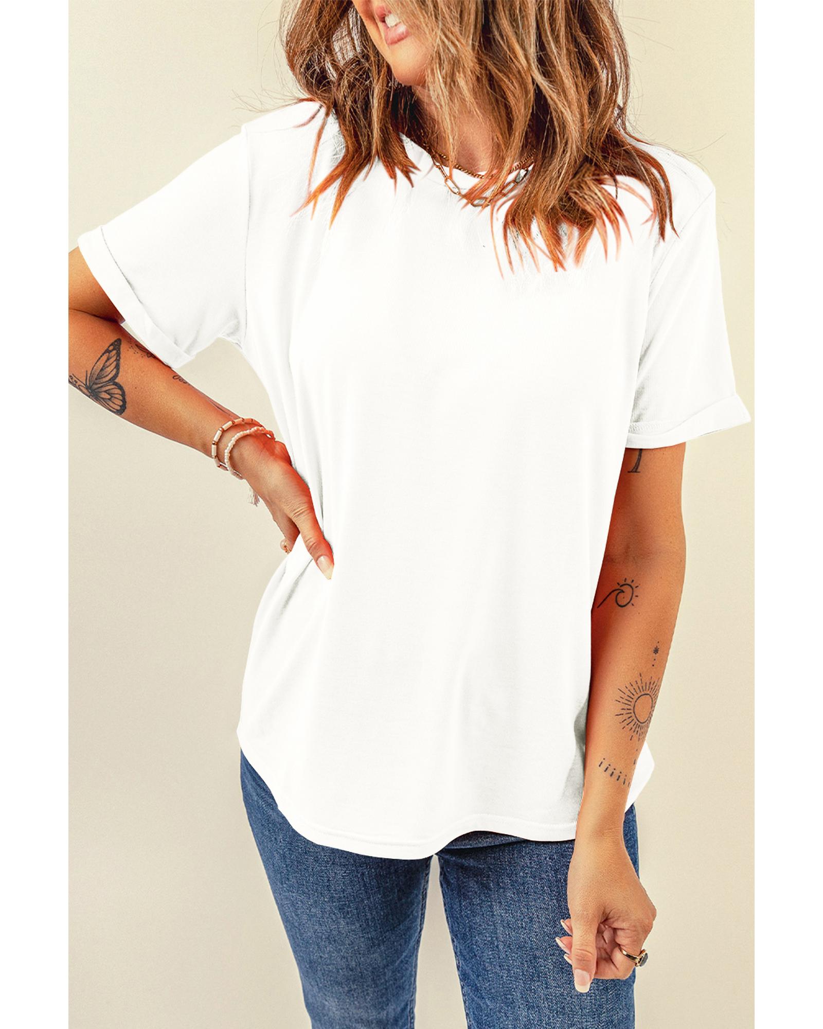 White Casual Plain Crew Neck Tee - 2XL