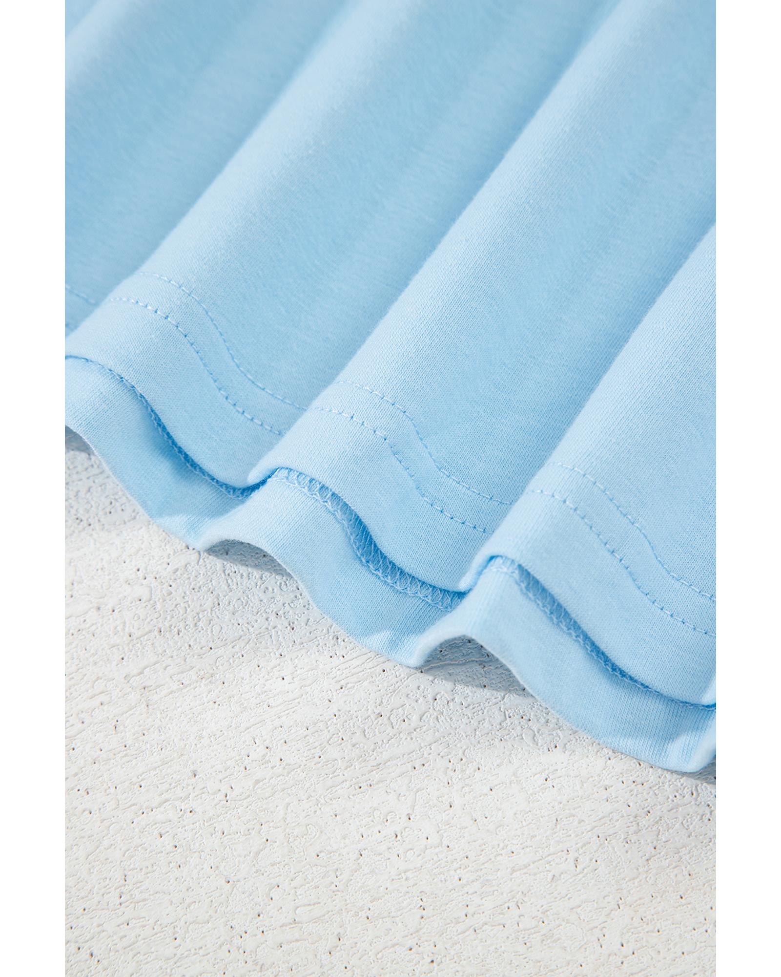 Light Blue Bright Casual Plain Crew Neck Tee - S