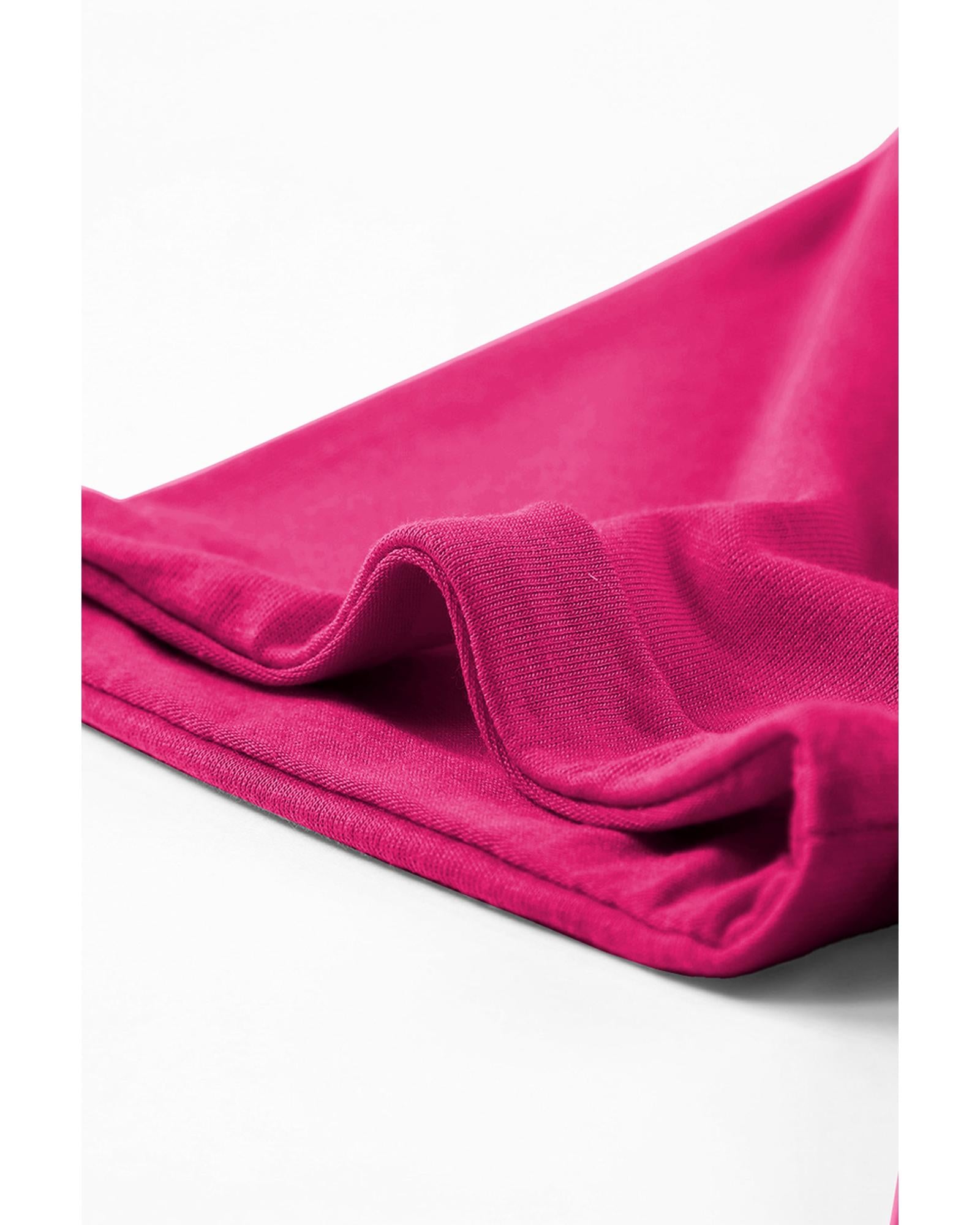 Rose Red Casual Plain Crew Neck Tee - M