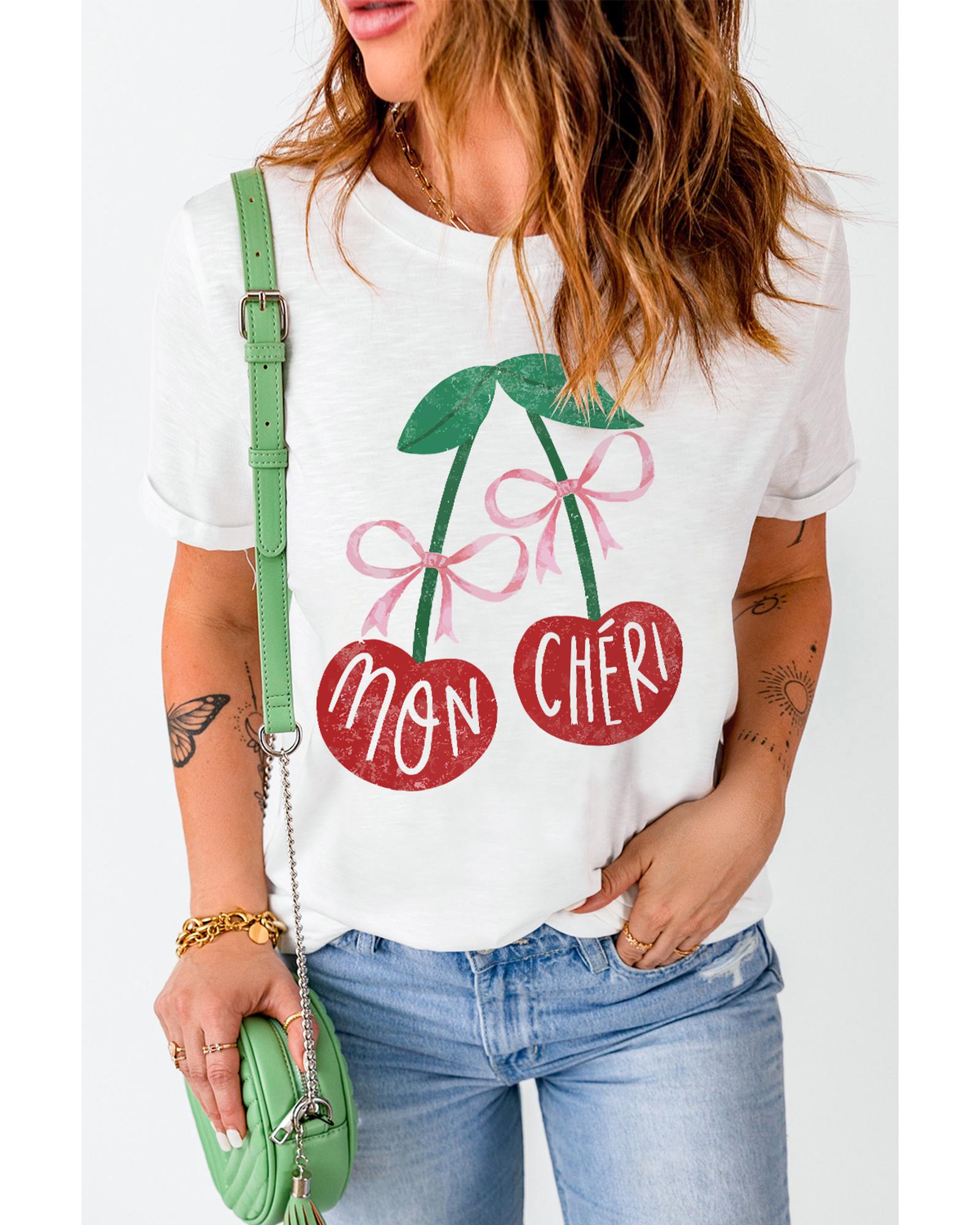 White MON CHERI Cherry Graphic Crewneck T shirt - 2XL