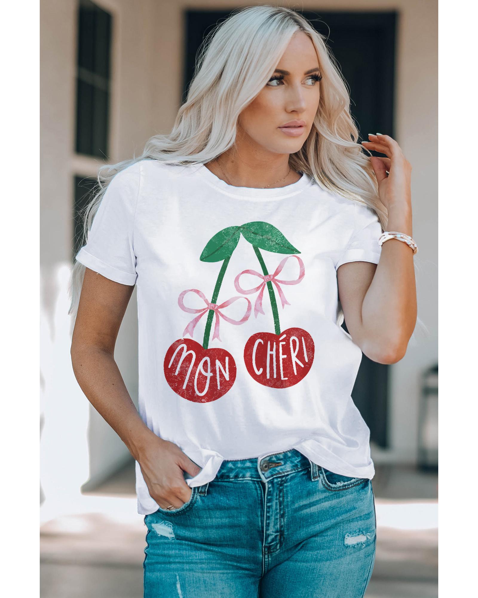 White MON CHERI Cherry Graphic Crewneck T shirt - 2XL