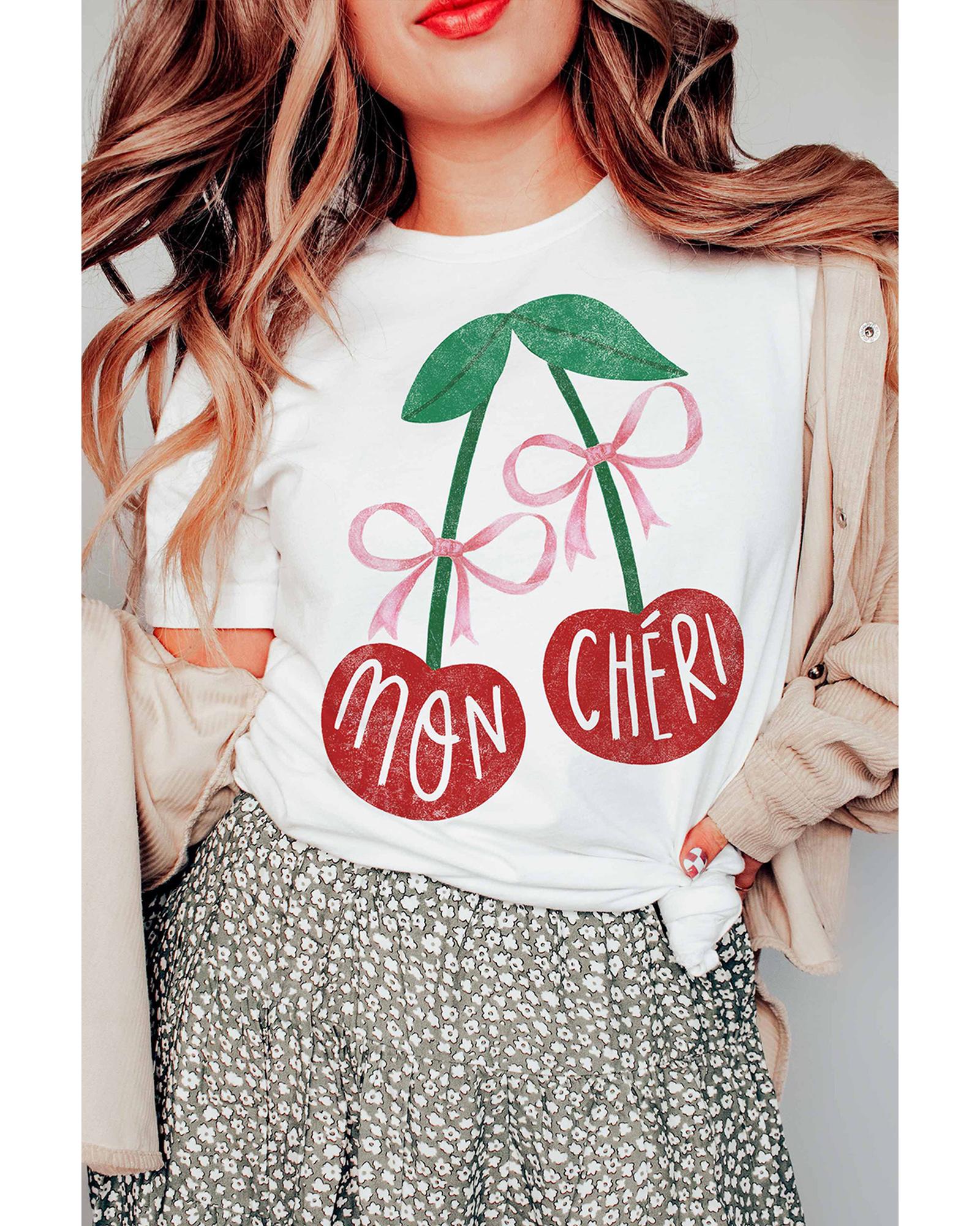 White MON CHERI Cherry Graphic Crewneck T shirt - XL