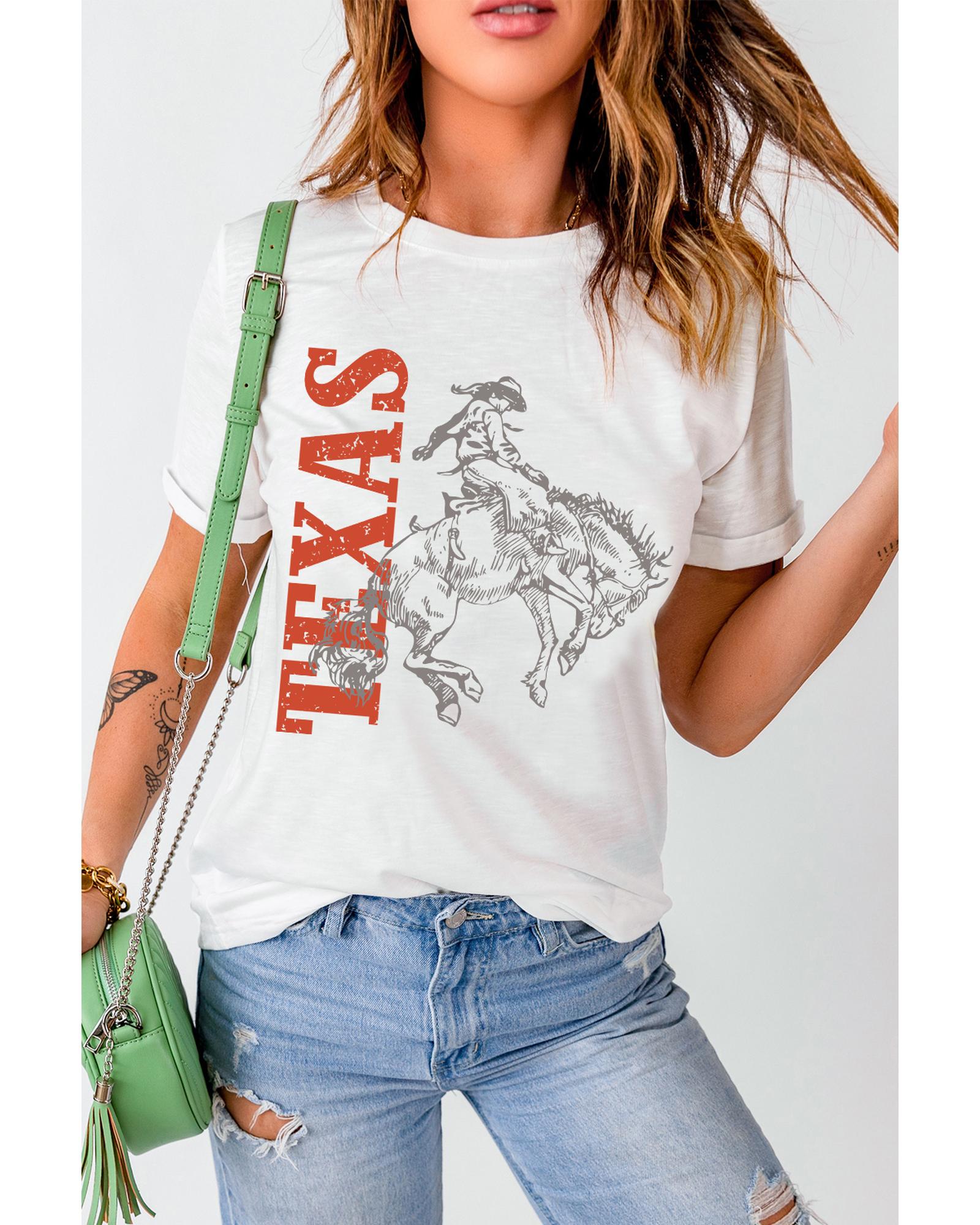 White TEXAS Cowboy Printed Western Fashion T Shirt - 2XL