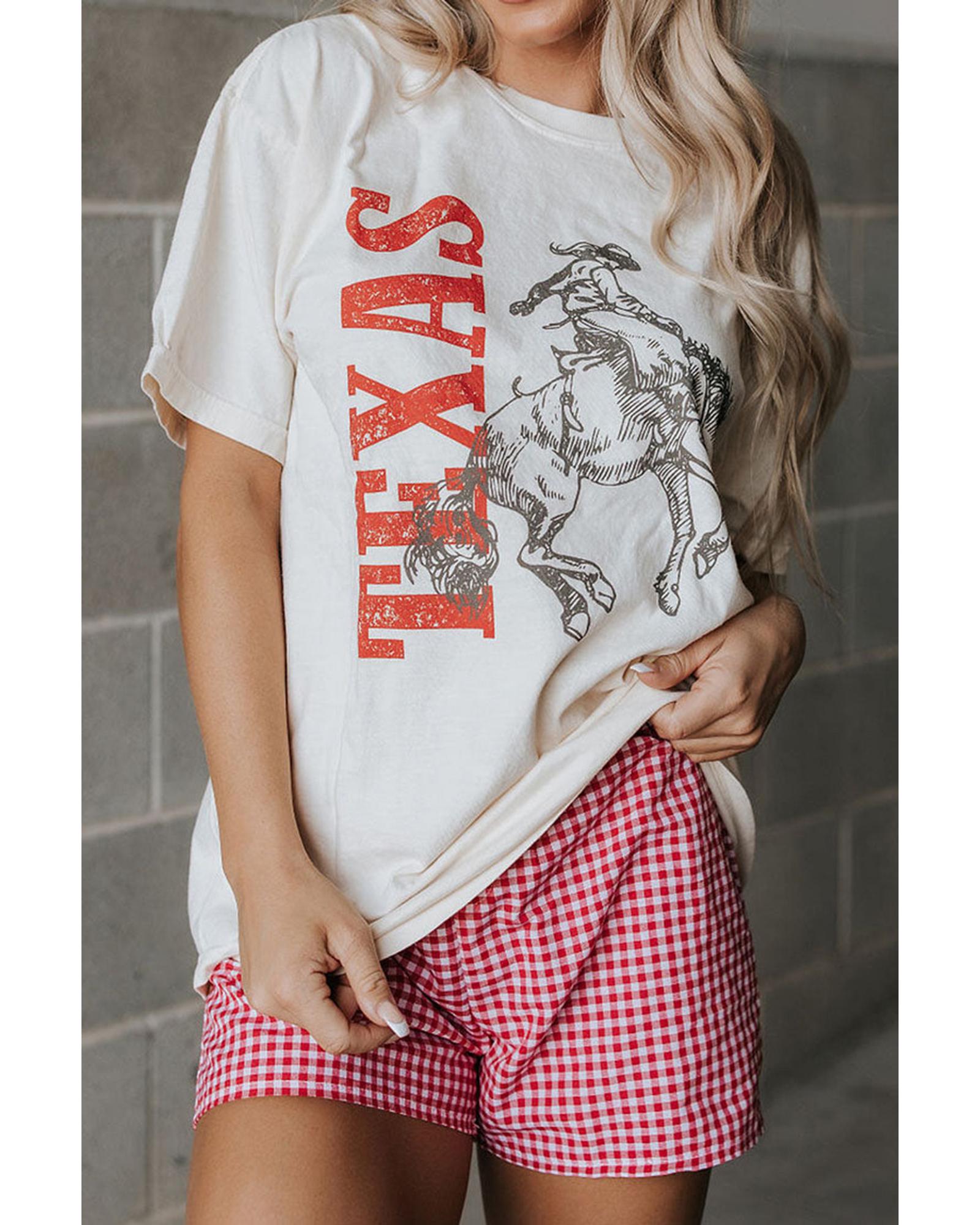 White TEXAS Cowboy Printed Western Fashion T Shirt - M