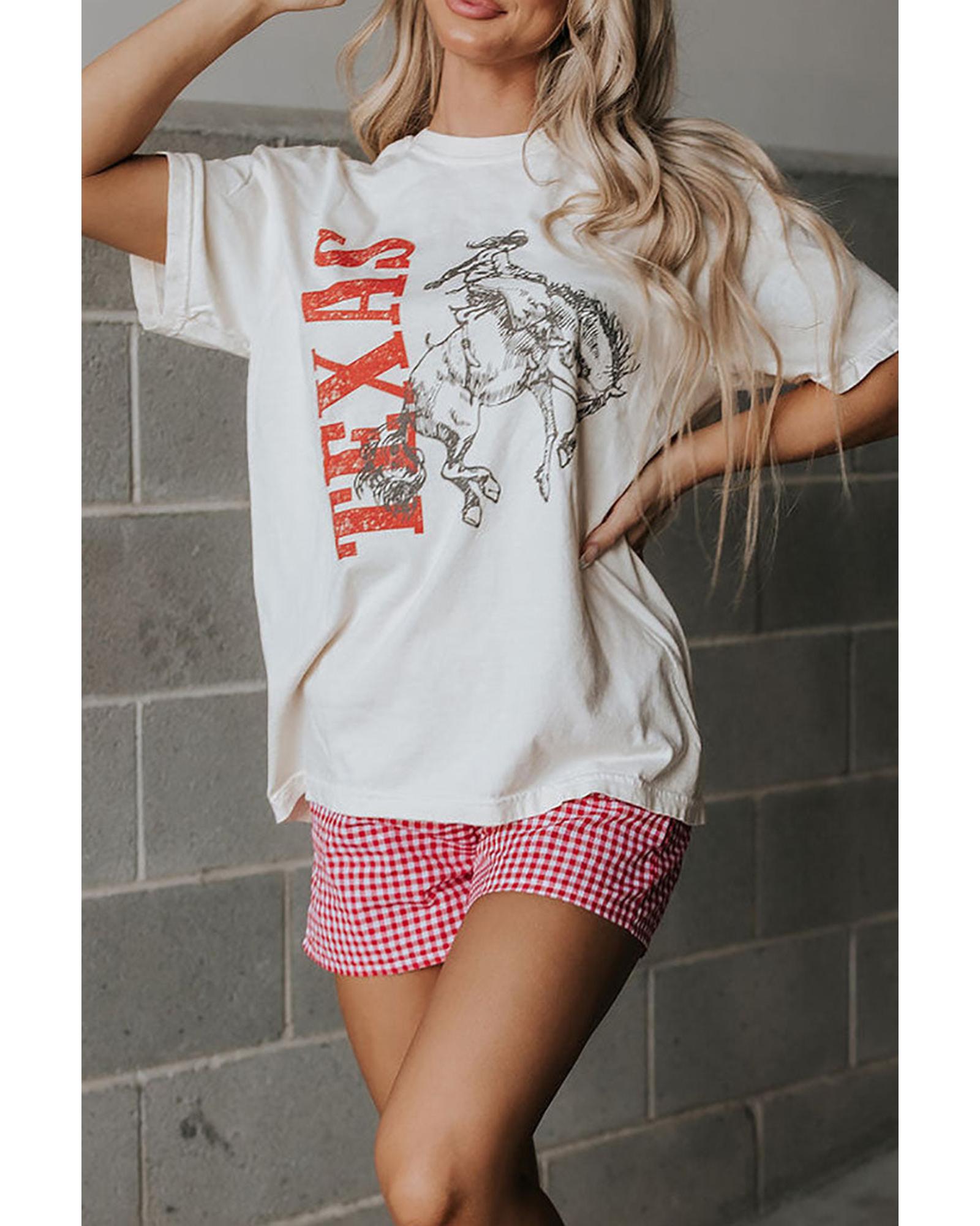 White TEXAS Cowboy Printed Western Fashion T Shirt - M